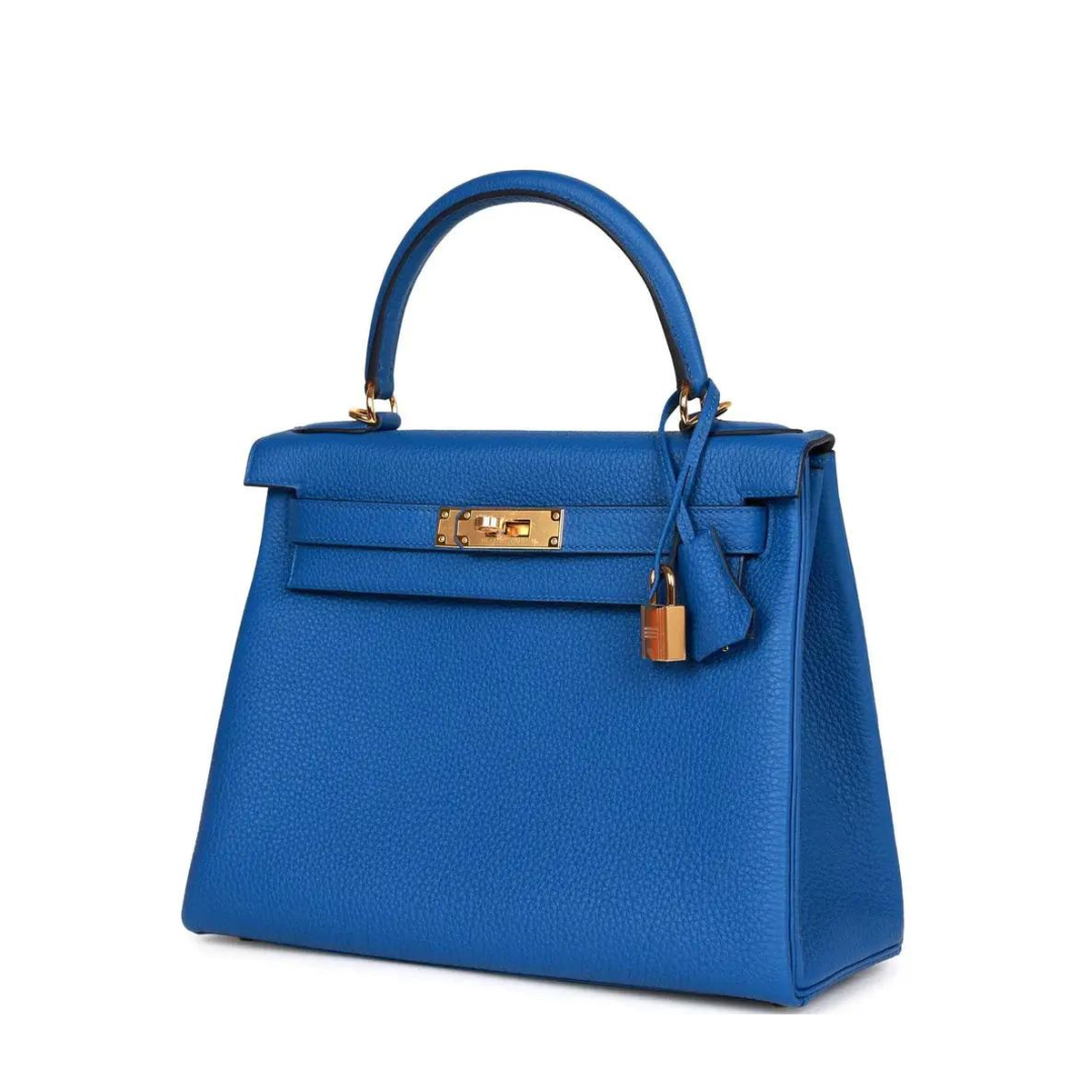 Gucci Hermes Kelly Retourne Togo Bleu France Hardware Gold Travel Bag