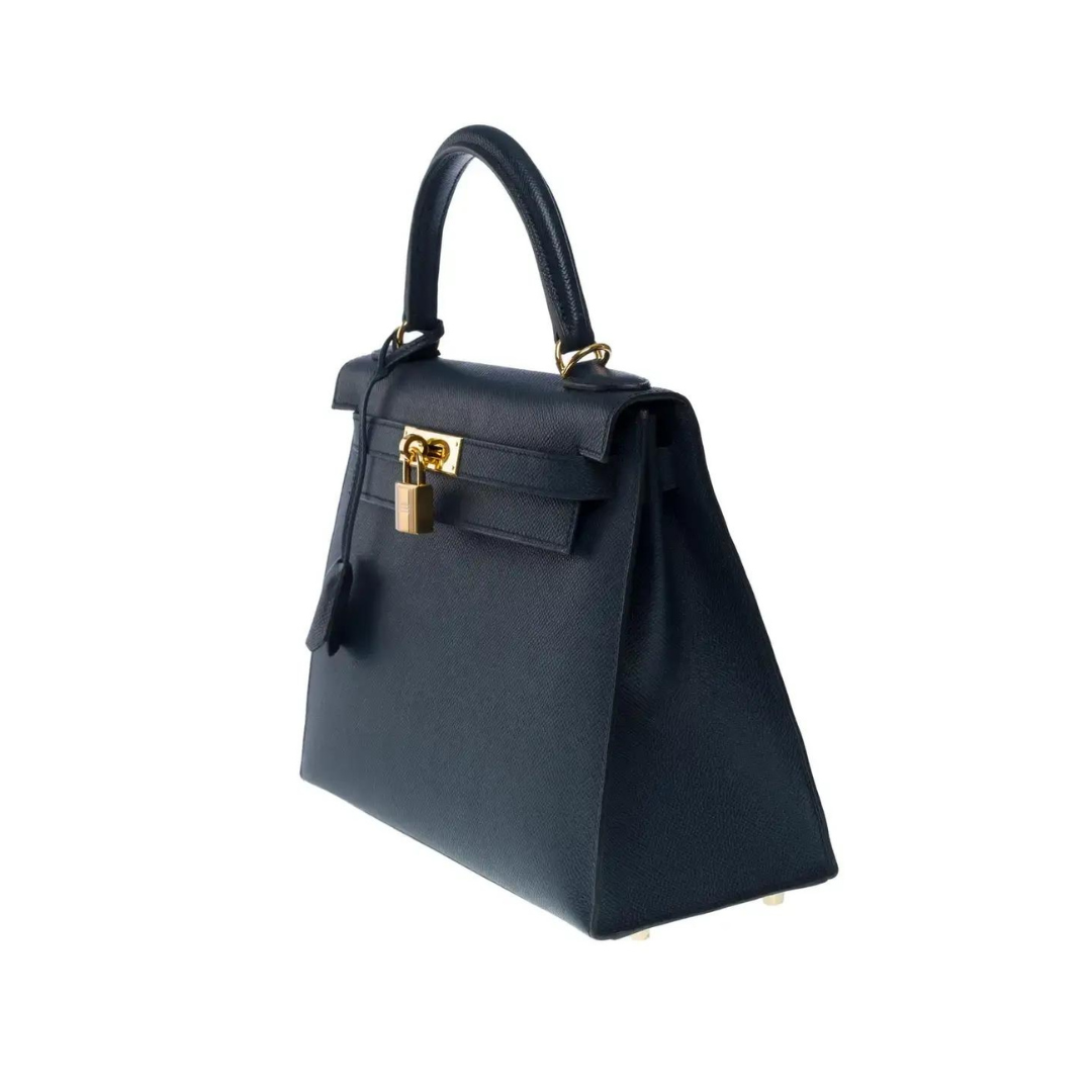 Gucci Hermes Kelly Sellier Epsom Indigo Hardware Handbag Blue Gold Travel Bag