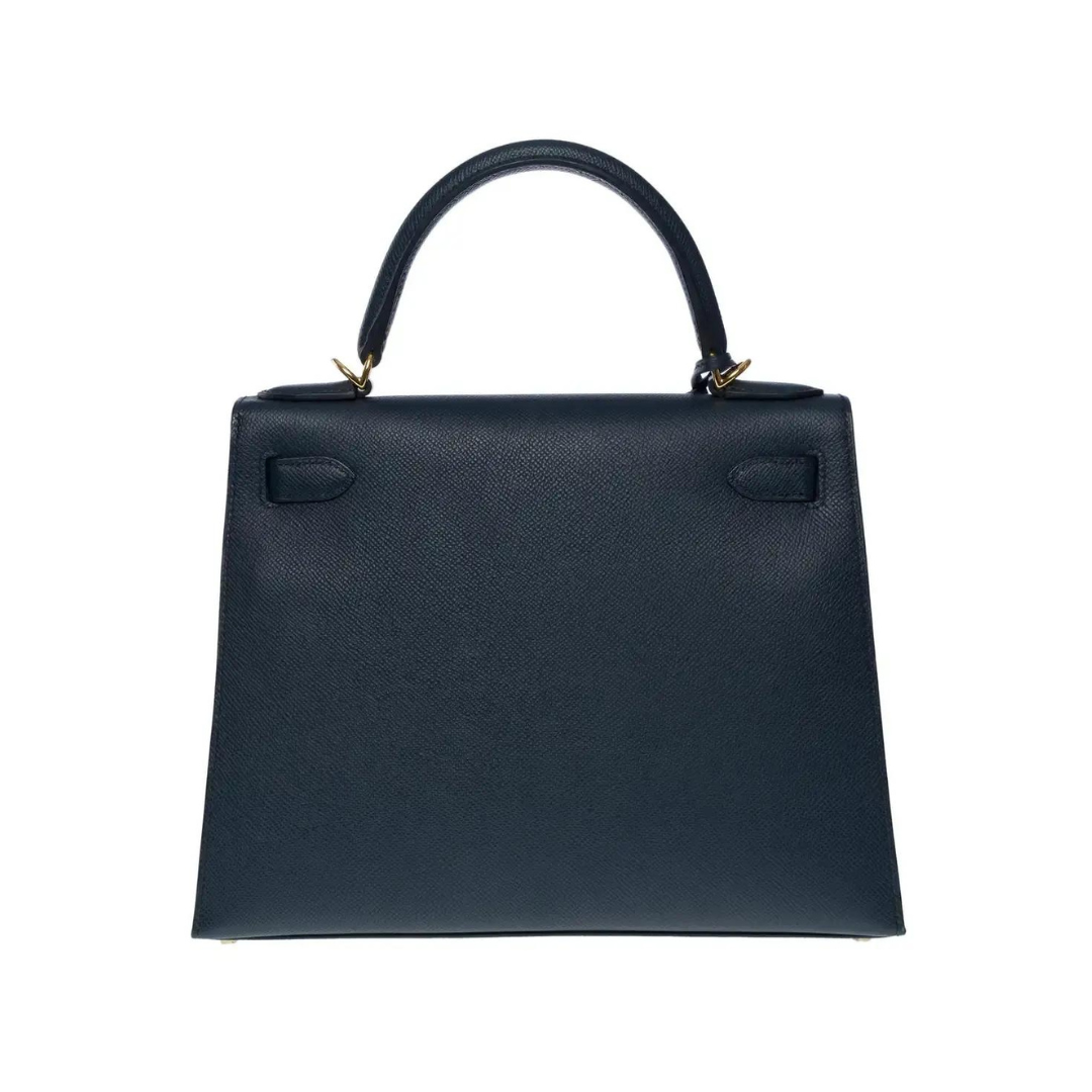 Gucci Hermes Kelly Sellier Epsom Indigo Hardware Handbag Blue Gold Travel Bag