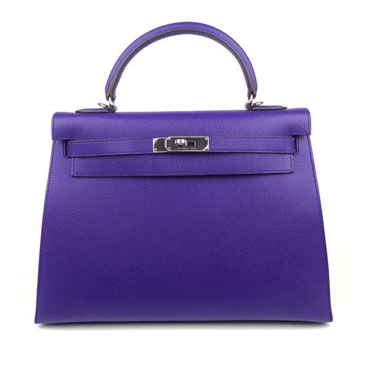 Hermes Violet Epsom Sellier Kelly W Palladium Hardware Handbag Travel Bag