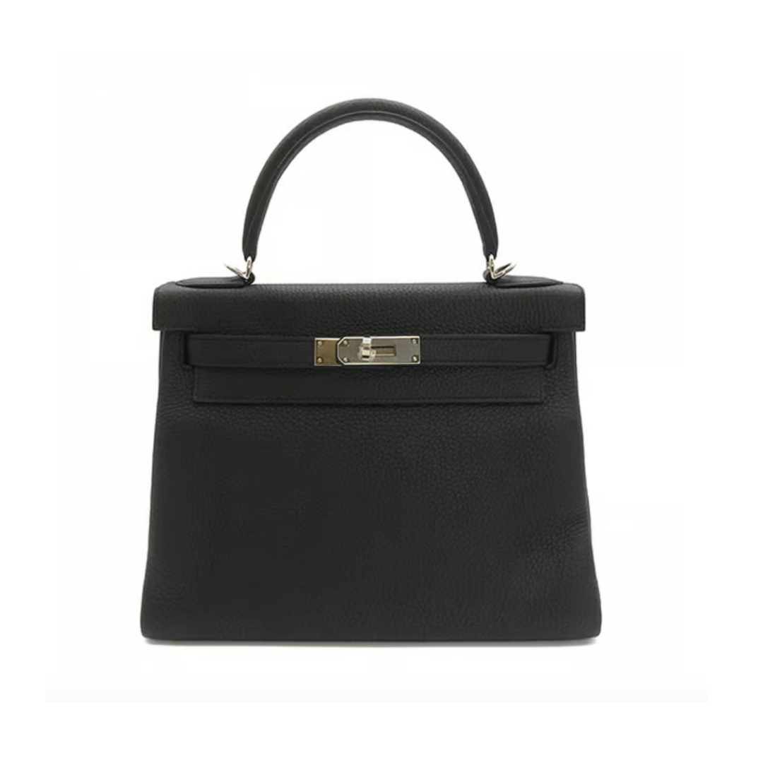 Gucci Hermes Kelly Retourne Togo Noir Palladium Hardware Handbag Travel Bag