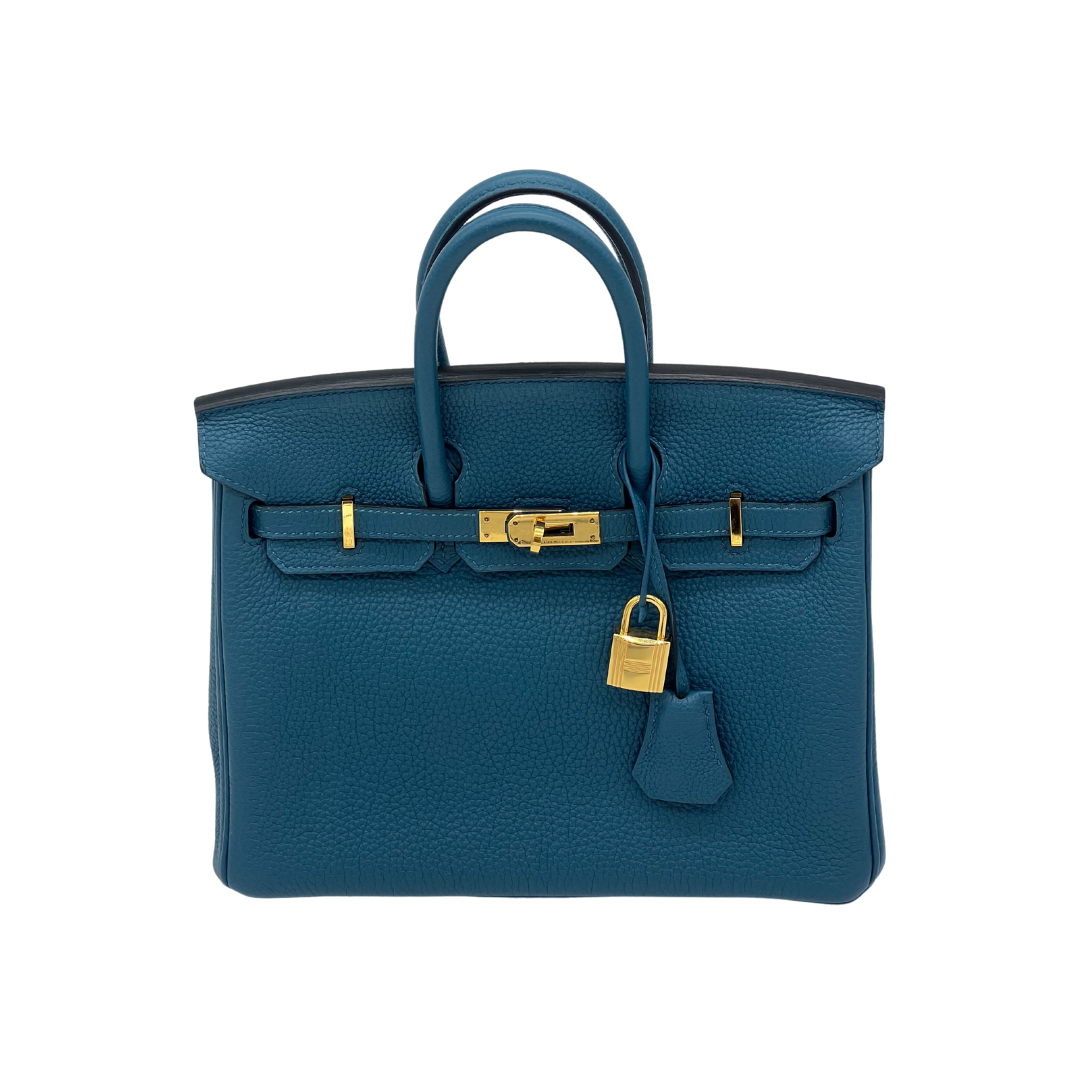 Gucci Hermes Birkin Bleu Jean Togo Hardware Handbag Gold Travel Bag