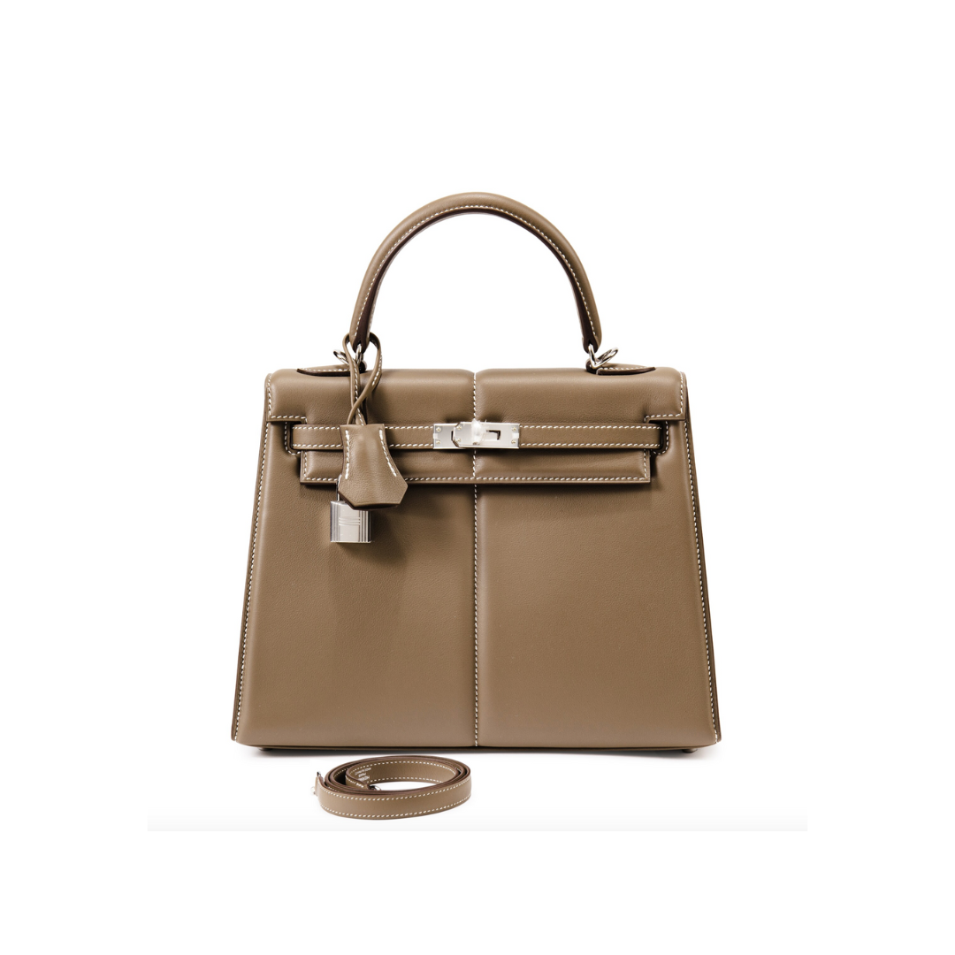 Gucci Hermes Kelly Etoupe Swift Padded Palladium Hardware Handbag Travel Bag