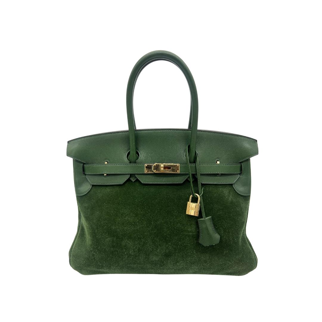 Gucci Hermes Birkin Togo Hardware Handbag Suede Green Gold Travel Bag