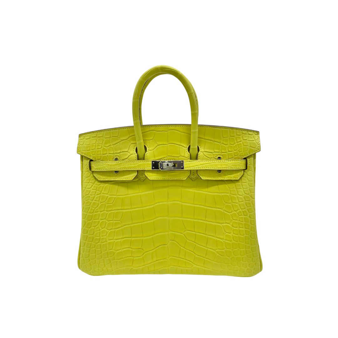 Gucci Hermes Birkin Matte Alligator Lime Palladium Hardware Handbag Travel Bag