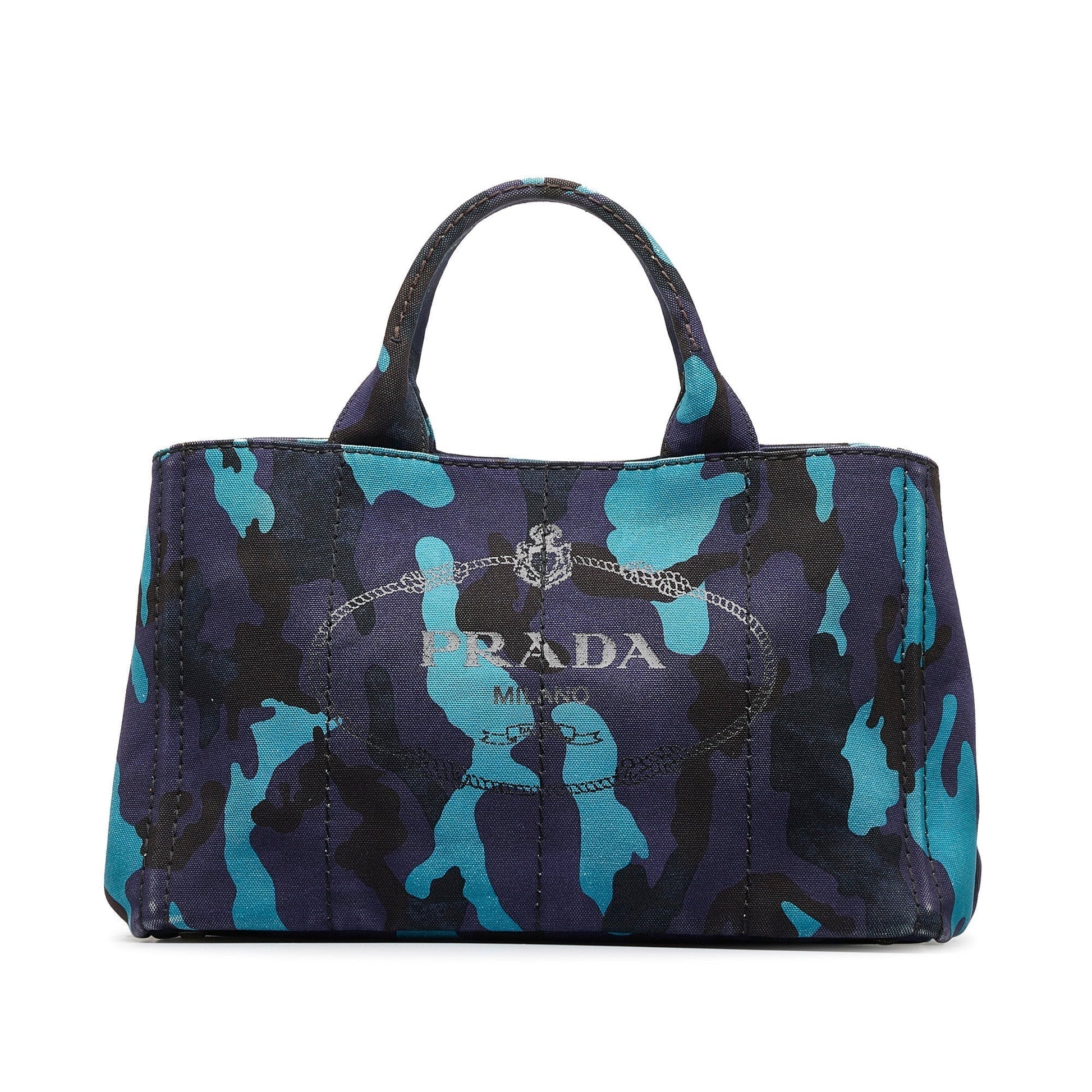 Prada Canapa Camouflage Tote Blue Tote Bag