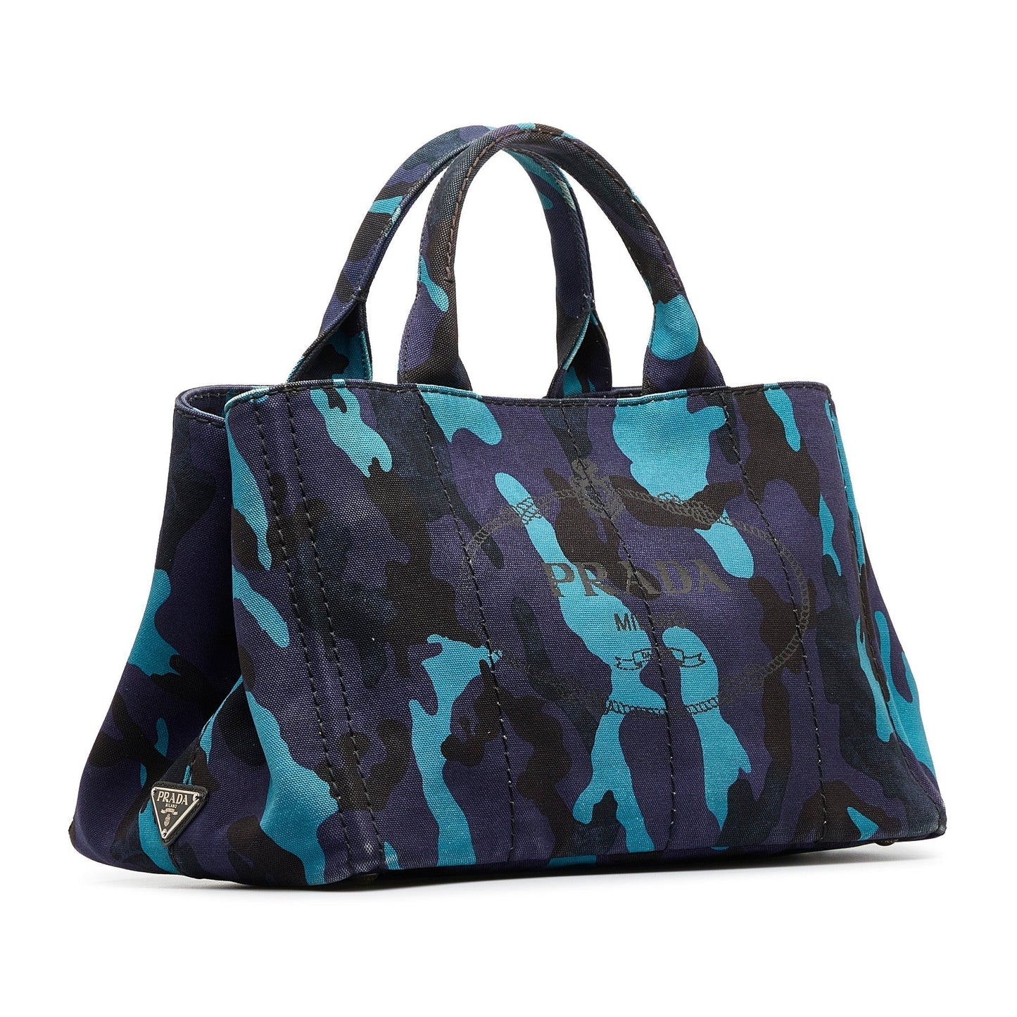 Prada Canapa Camouflage Tote Blue Tote Bag