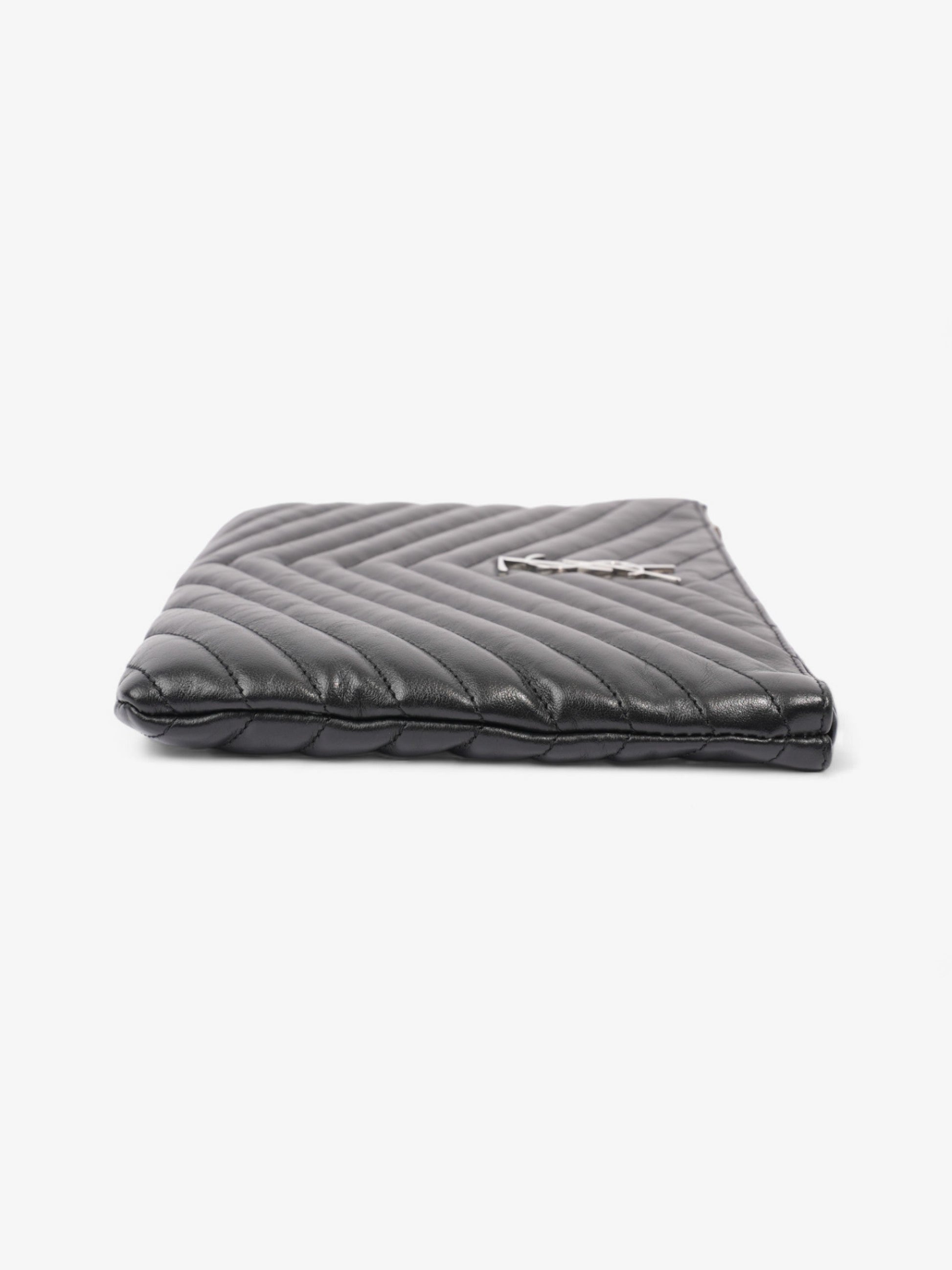 YSL Saint Laurent Cassandre Pouch Clutch Bag Leather Matelasse Black