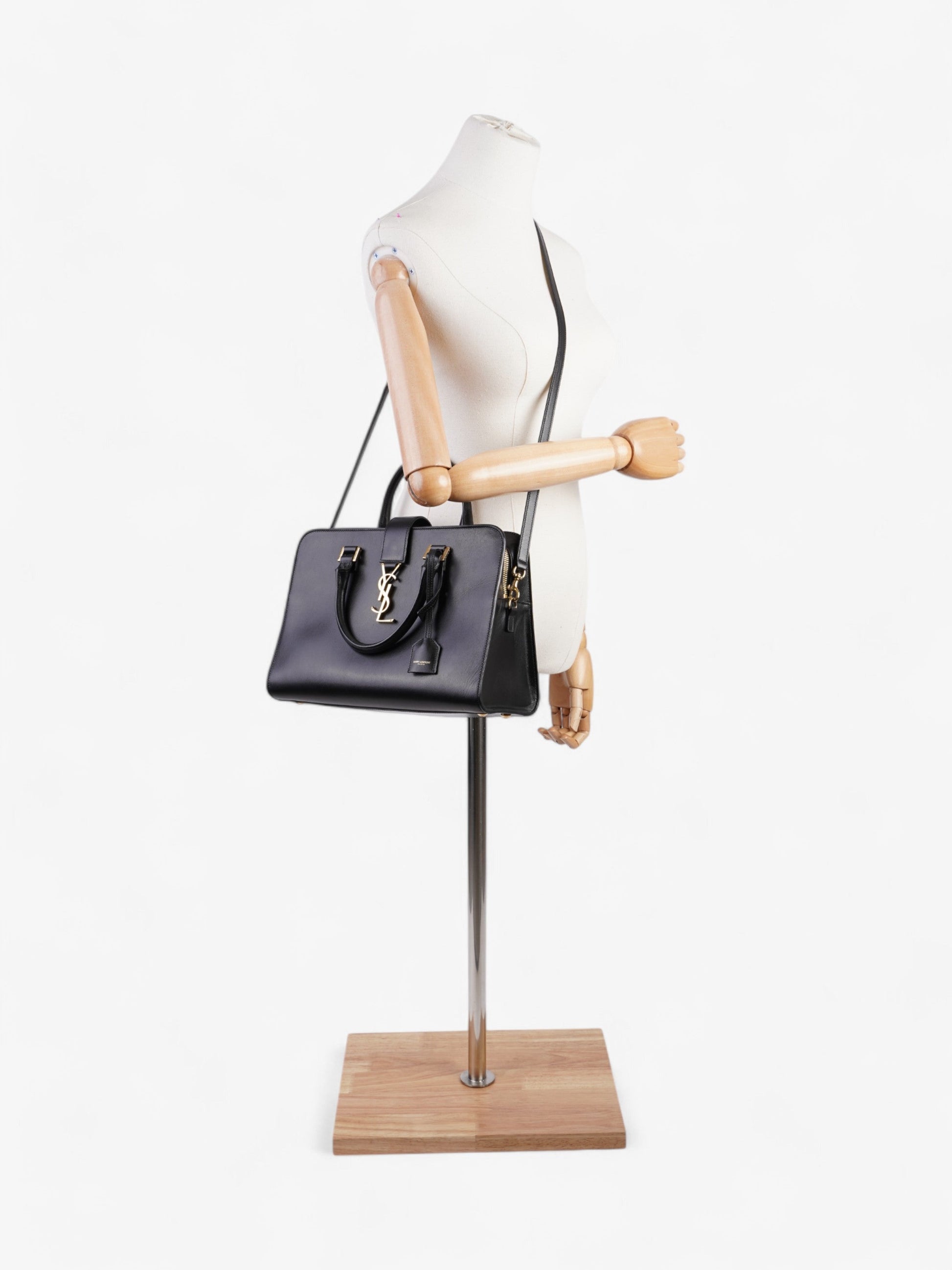 YSL Saint Laurent Cabas Calfskin Crossbody Bag Leather Black Small