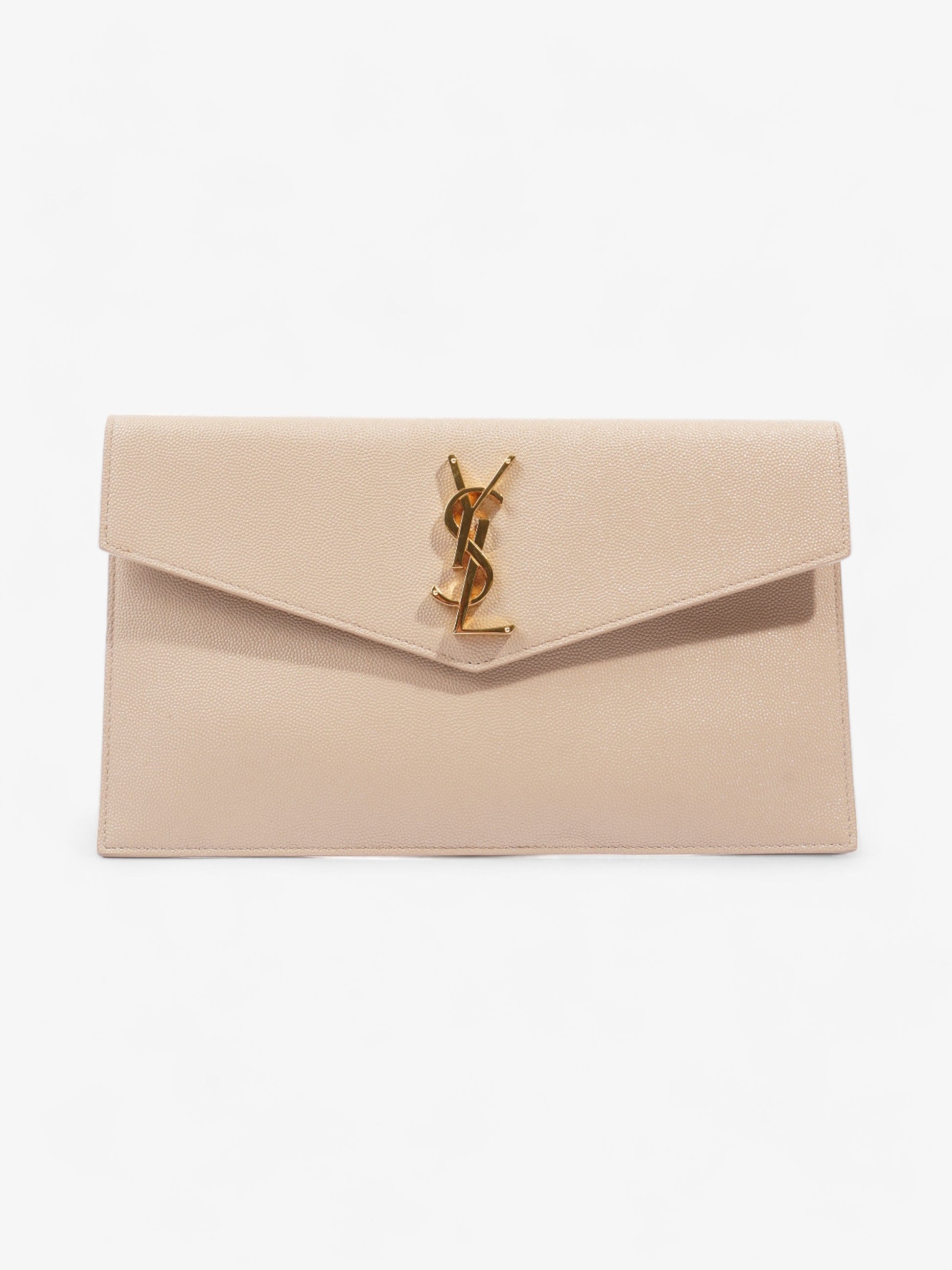 YSL Saint Laurent Uptown Pouch Dark Calfskin Clutch Bag Leather Beige