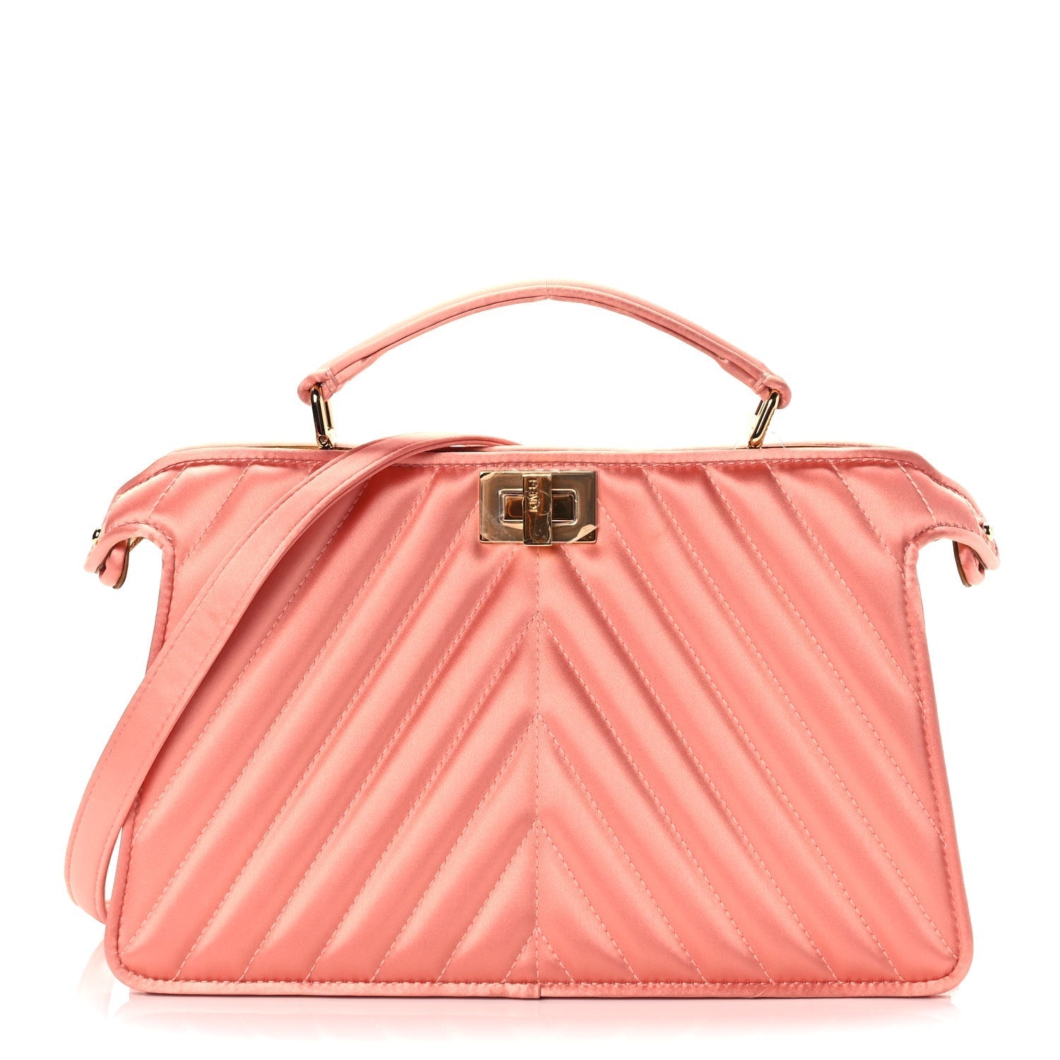 Fendi Handbag Raso Trapunatato Peekaboo I SEE U East Satin Pink Gold Satchel Bag