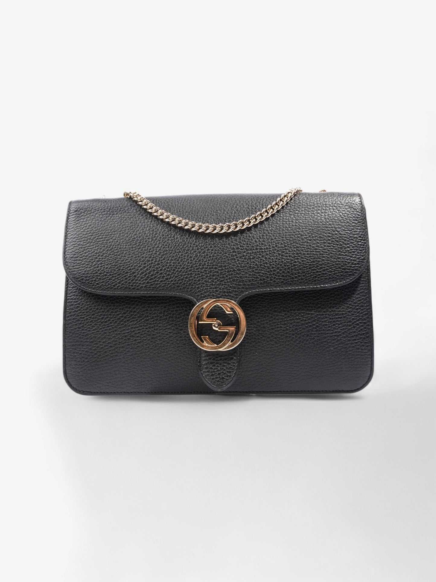Gucci Interlocking Crossbody Bag Leather Black Black Leather