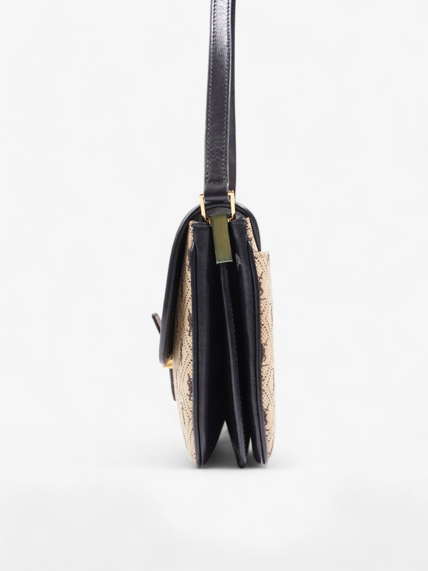 YSL Saint Laurent Monogramme Cloth Bag Fabric Black Beige Shoulder Bag