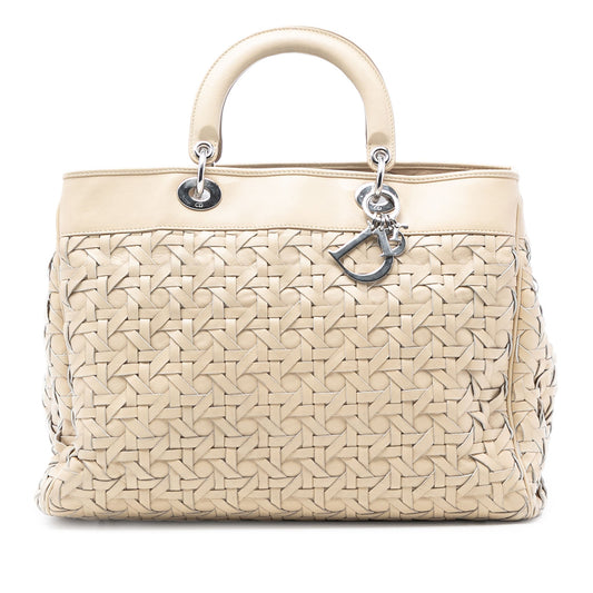 Dior Handbag Lady Avenue Tote Satchel Lambskin Beige Woven Satchel Bag