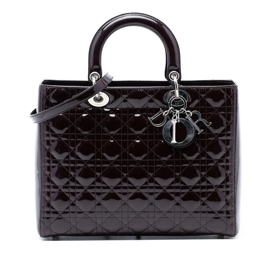 Dior Handbag Cannage Lady Satchel Patent Purple Large Satchel Bag