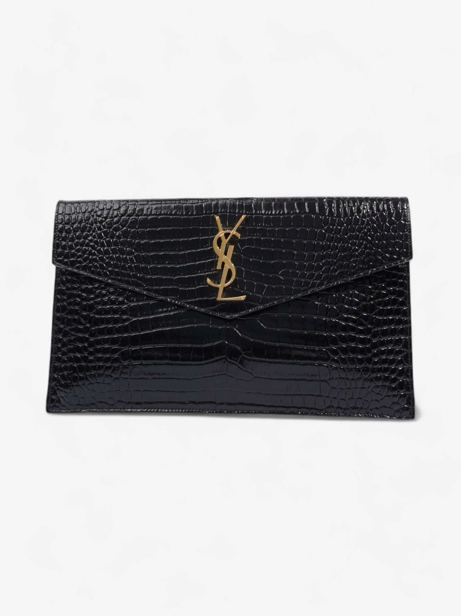 YSL Saint Laurent Uptown Clutch Leather Black Embossed Clutch Bag