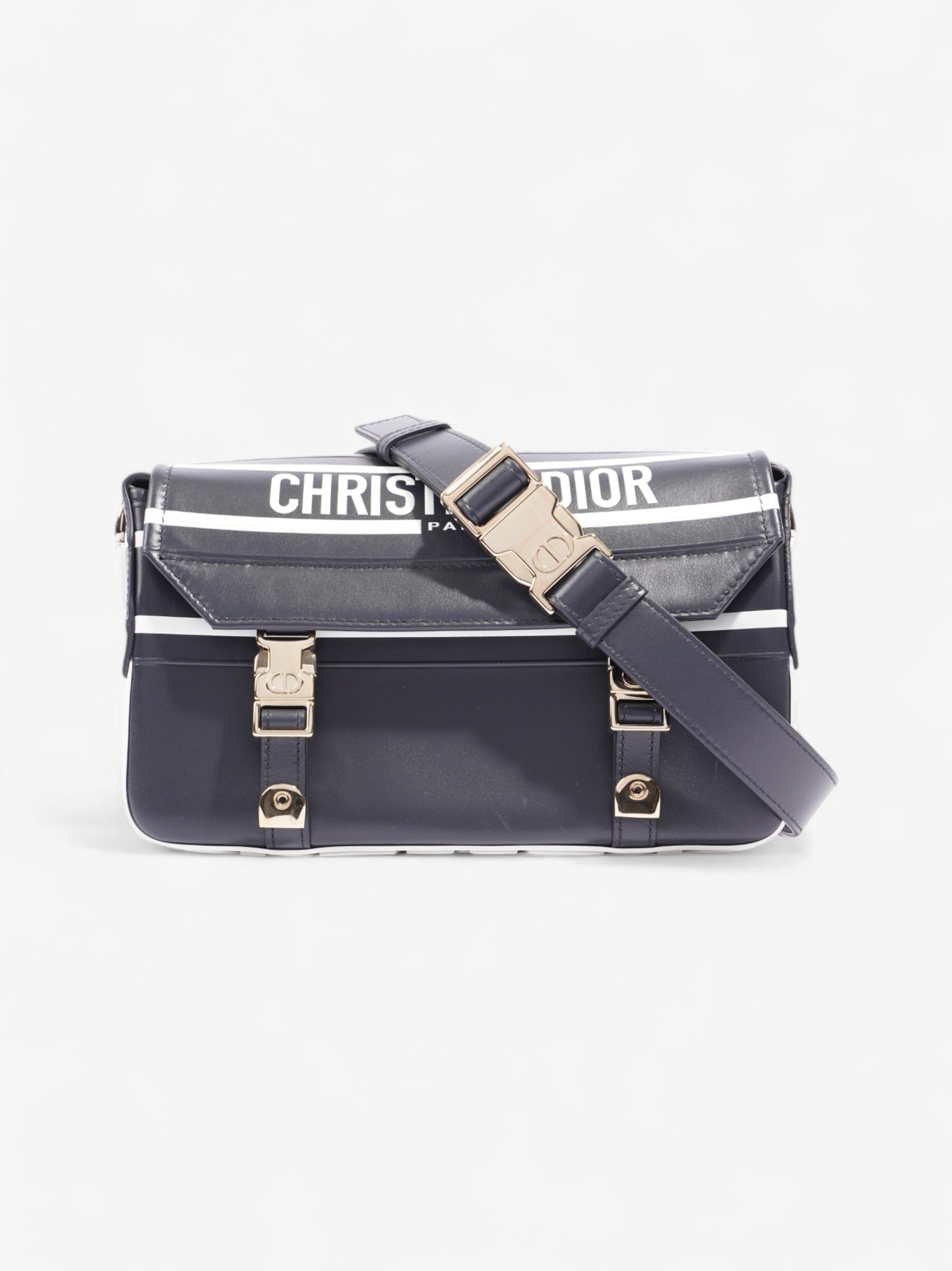 Dior Christian camp Bag Leather White Navy Shoulder Bag