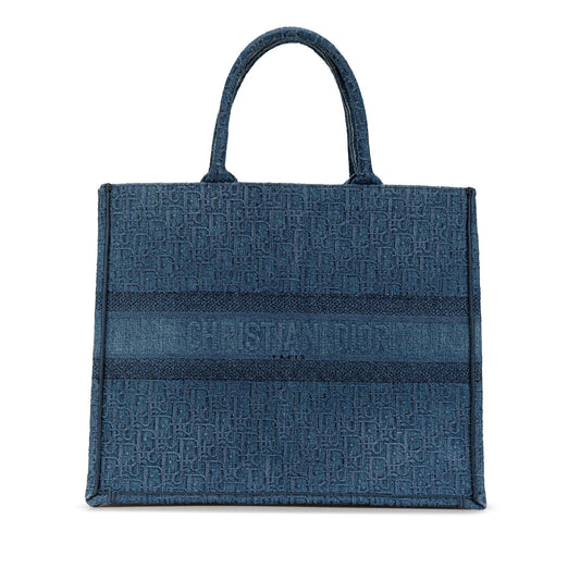 Dior Handbag Oblique Book Tote Denim Blue Large Tote Bag