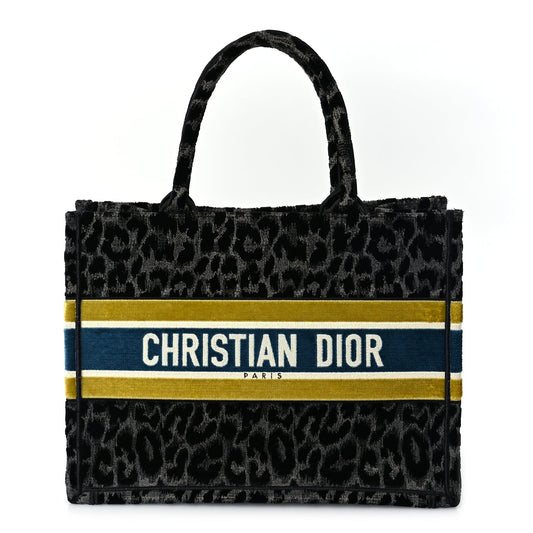 Dior Handbag Christian Velvet Mizza Leopard Book Tote Black Blue Yellow Tote Bag