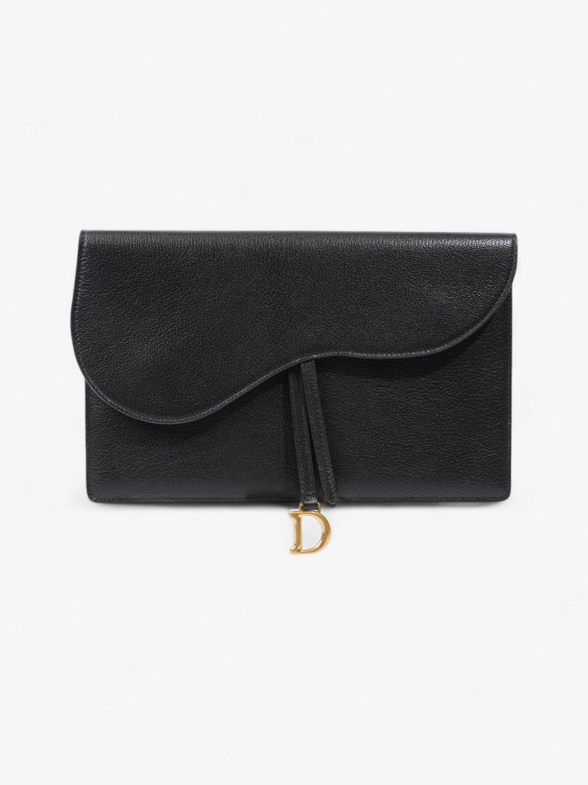 Dior Christian Saddle Pouch Clutch Bag Leather Black