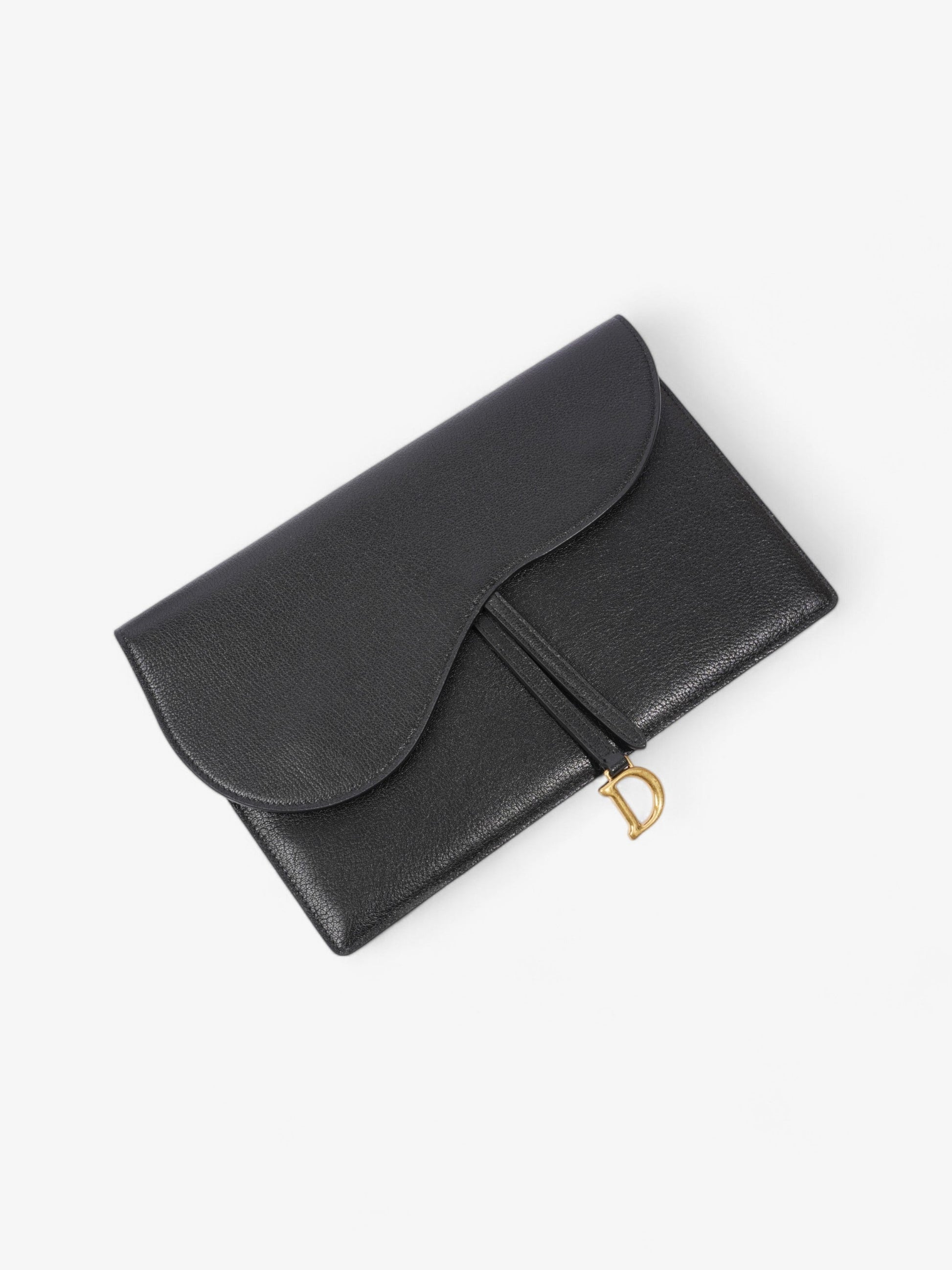 Dior Christian Saddle Pouch Clutch Bag Leather Black