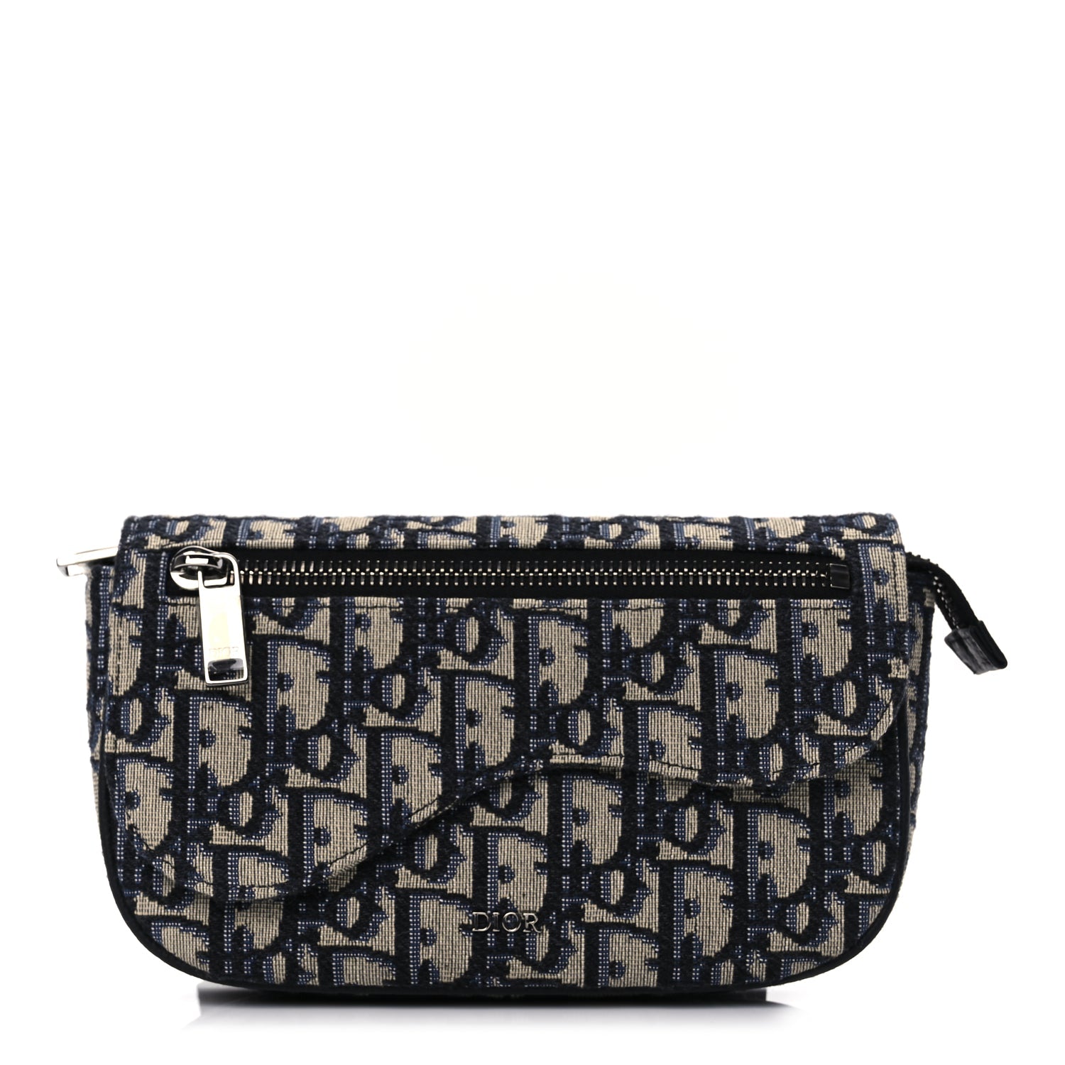 Dior Handbag Christian Oblique Arm Pouch Canvas Beige Blue Clutch Bag