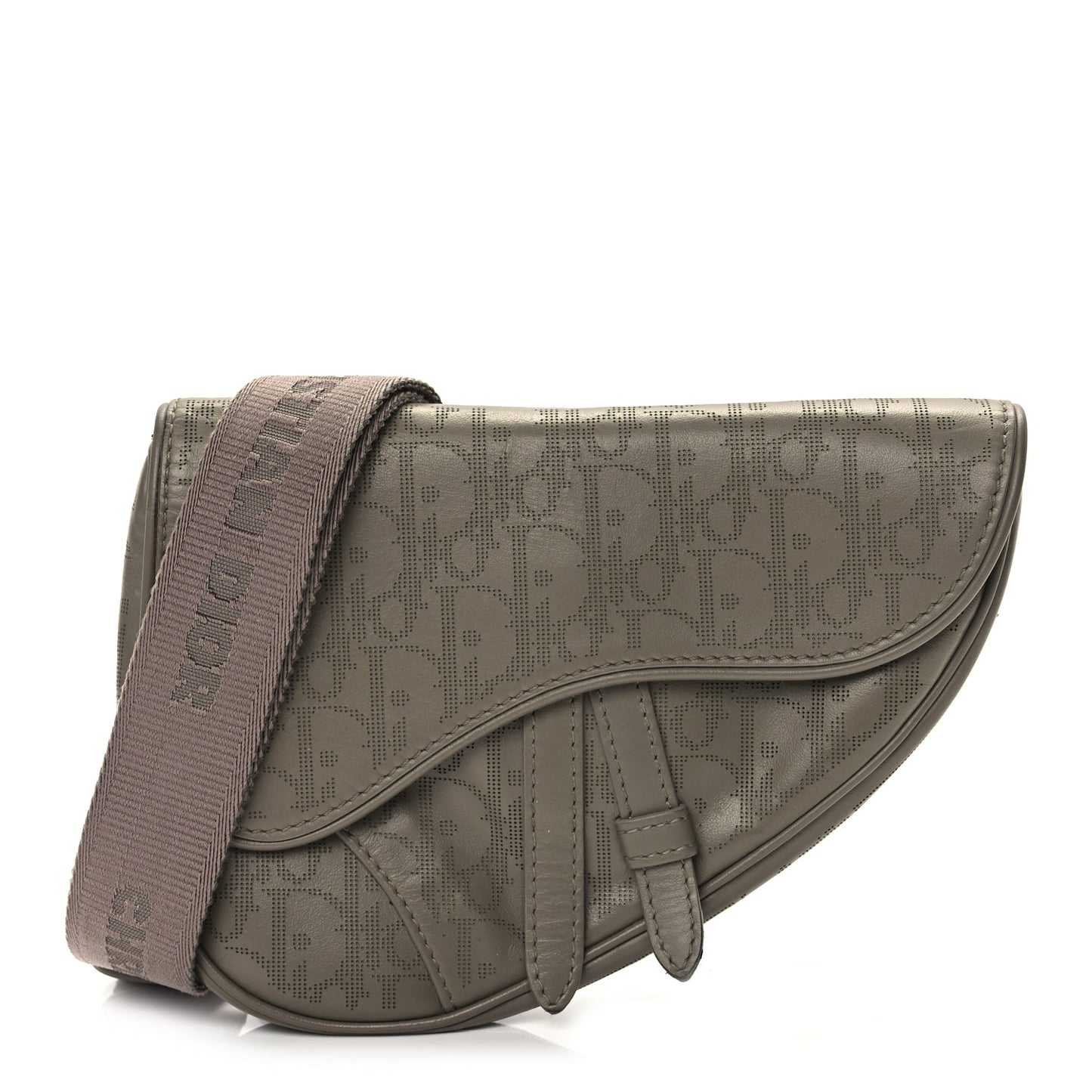 Dior Handbag Christian Calfskin Oblique Galaxy Perforated Mens Saddle Leather Brown Mini Belt