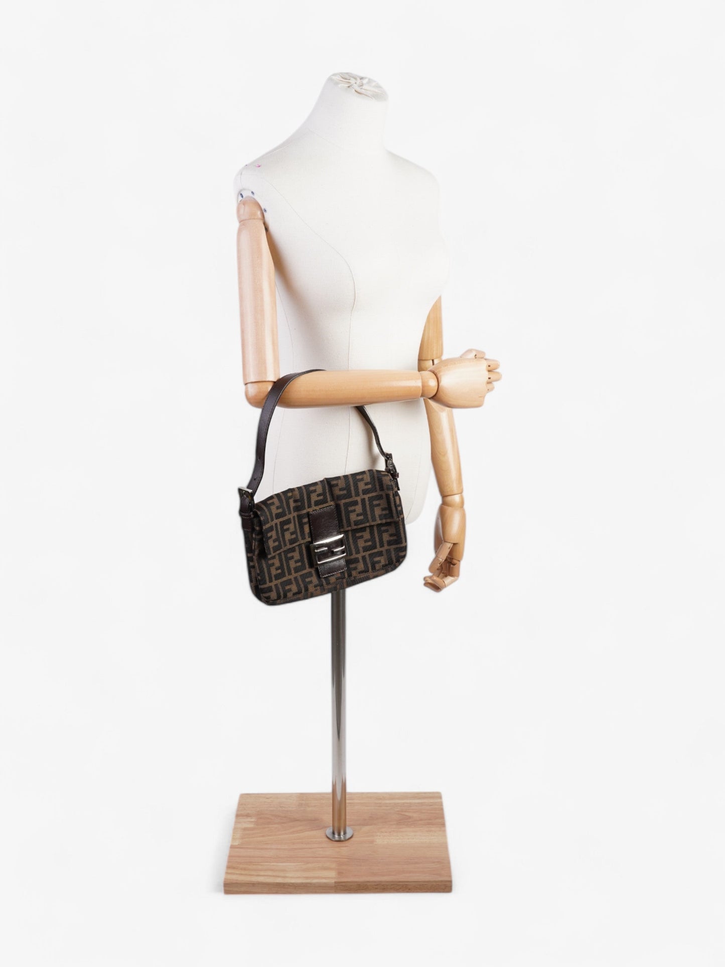 Fendi Zucca Baguette Tobacco Dark Cotton Shoulder Bag Brown