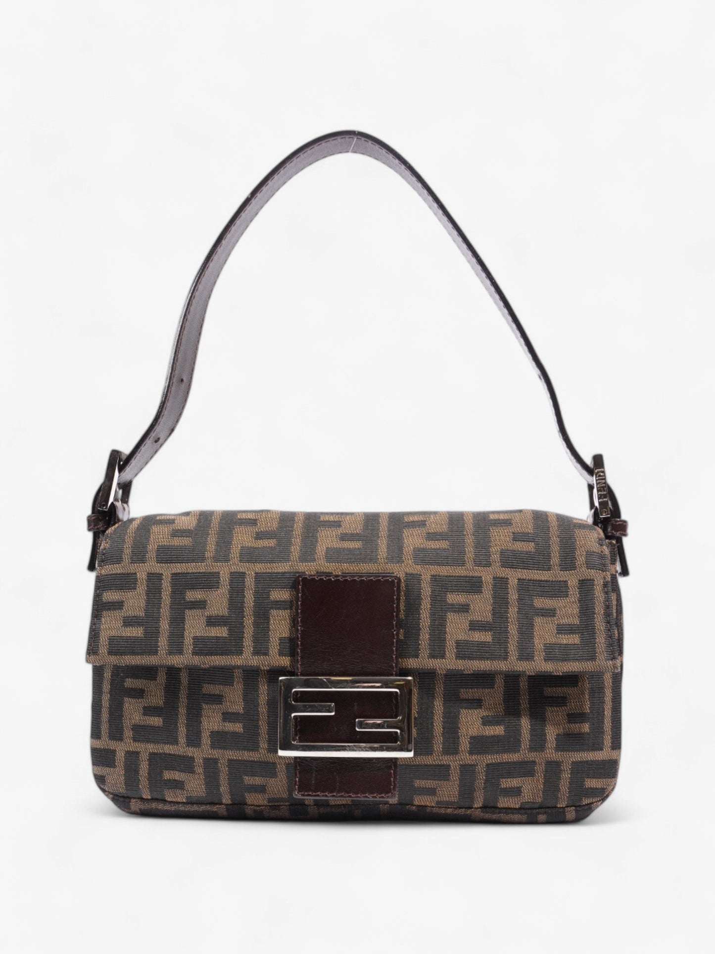 Fendi Zucca Baguette Tobacco Dark Cotton Shoulder Bag Brown