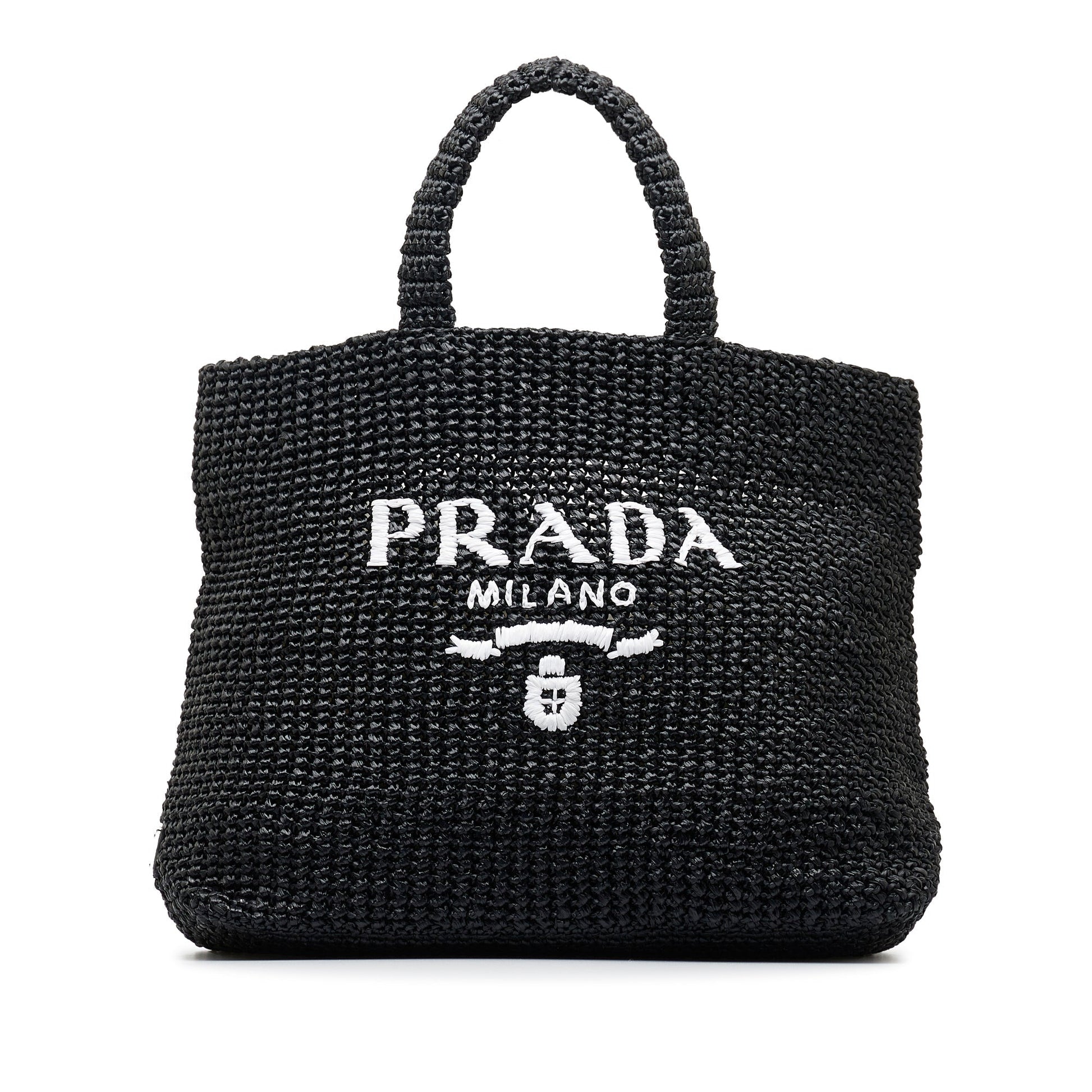 Prada Tote Raffia Black Logo Tote Bag