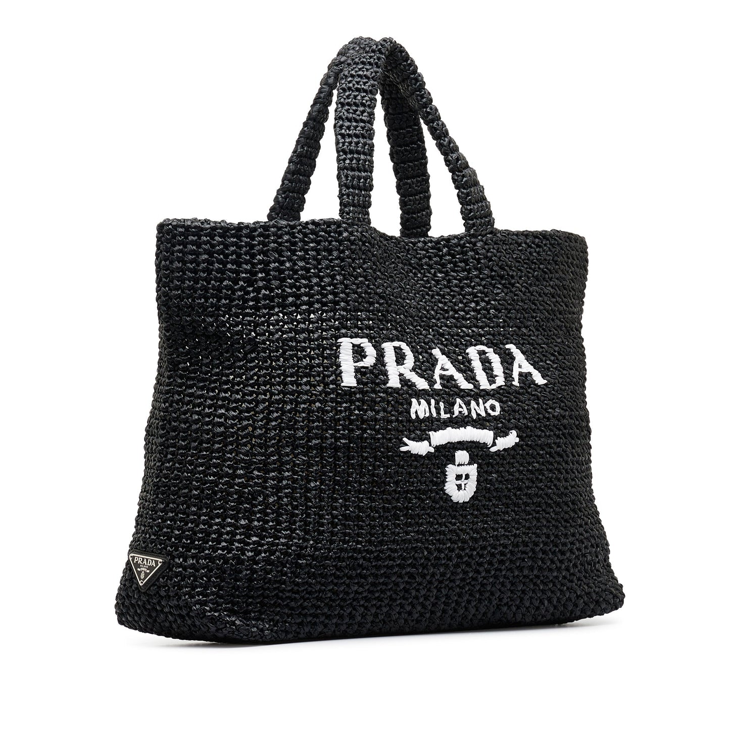 Prada Tote Raffia Black Logo Tote Bag