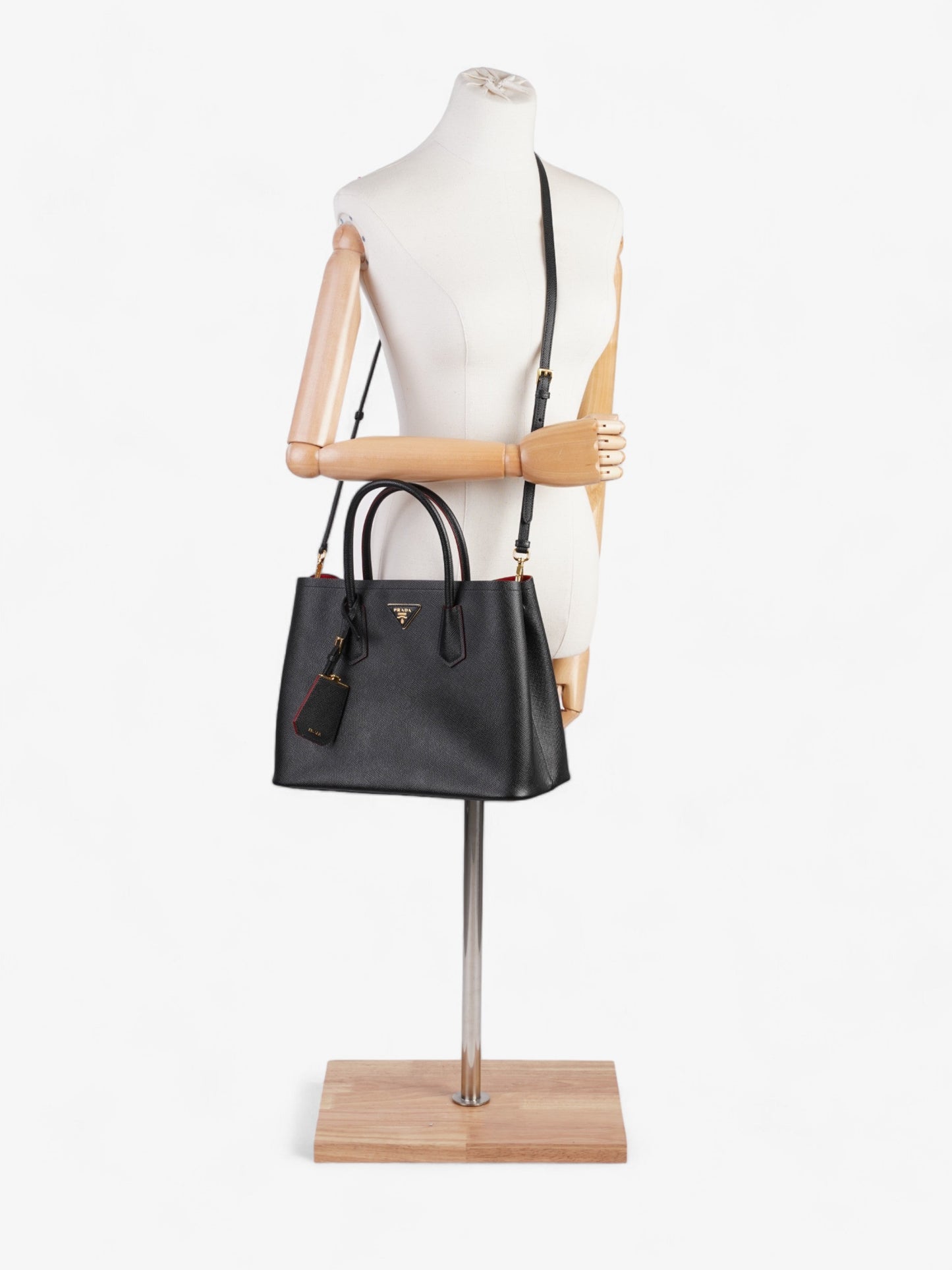 Prada Double Tote Leather Saffiano Black Shoulder Bag