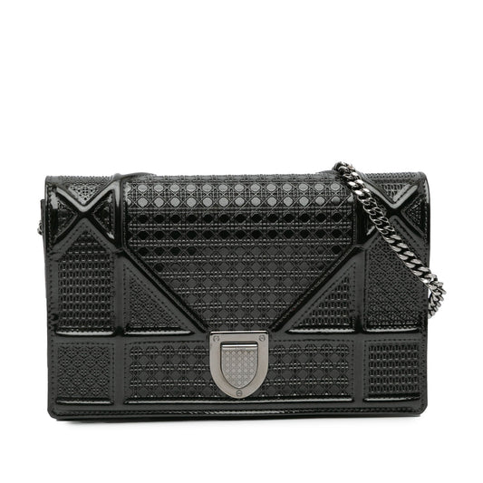 Dior Handbag Metallic Microcannage ama Wallet on Crossbody Bag Patent Black Chain