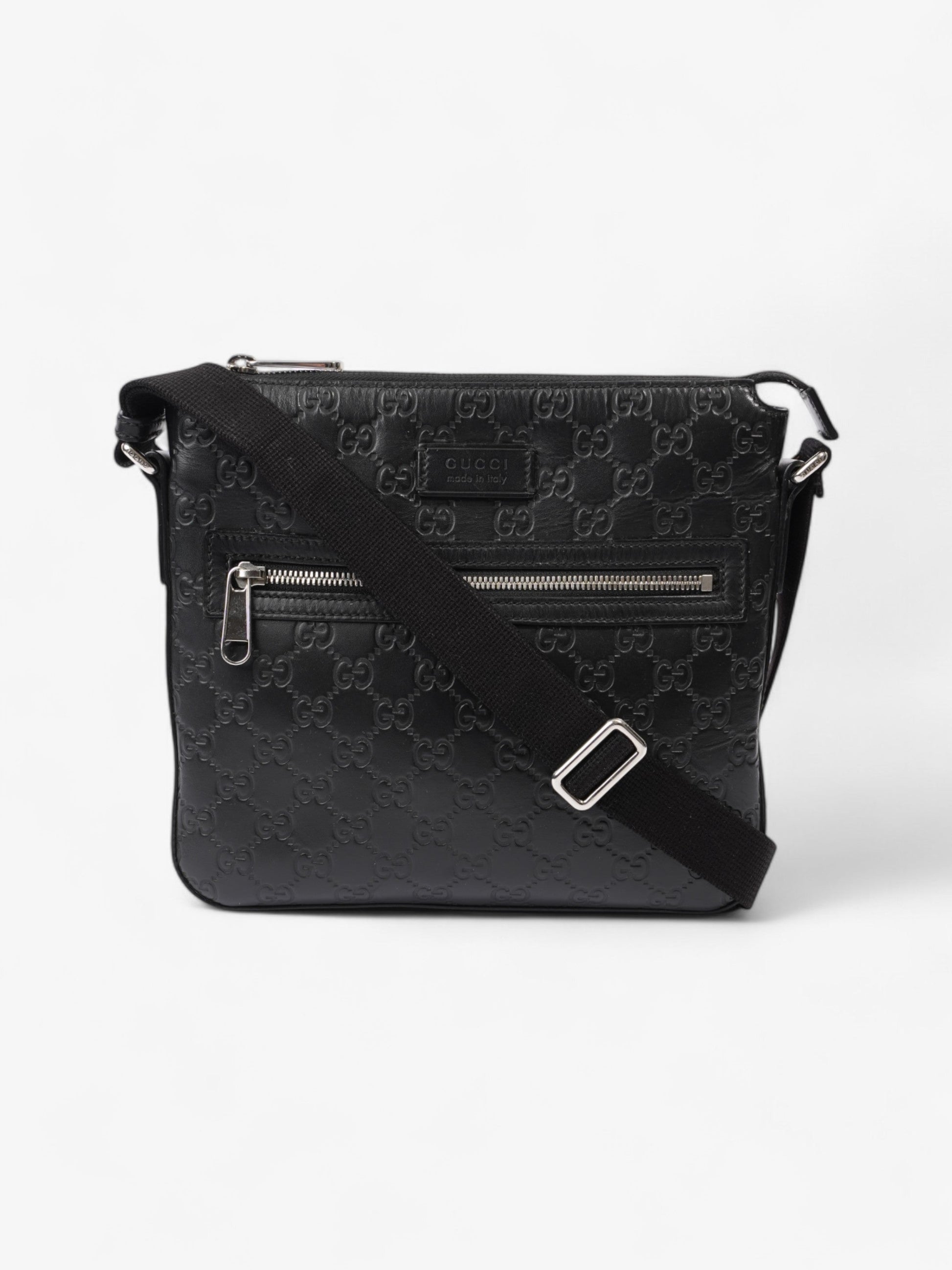 Gucci Signature Messenger Bag Leather Black Travel Bag