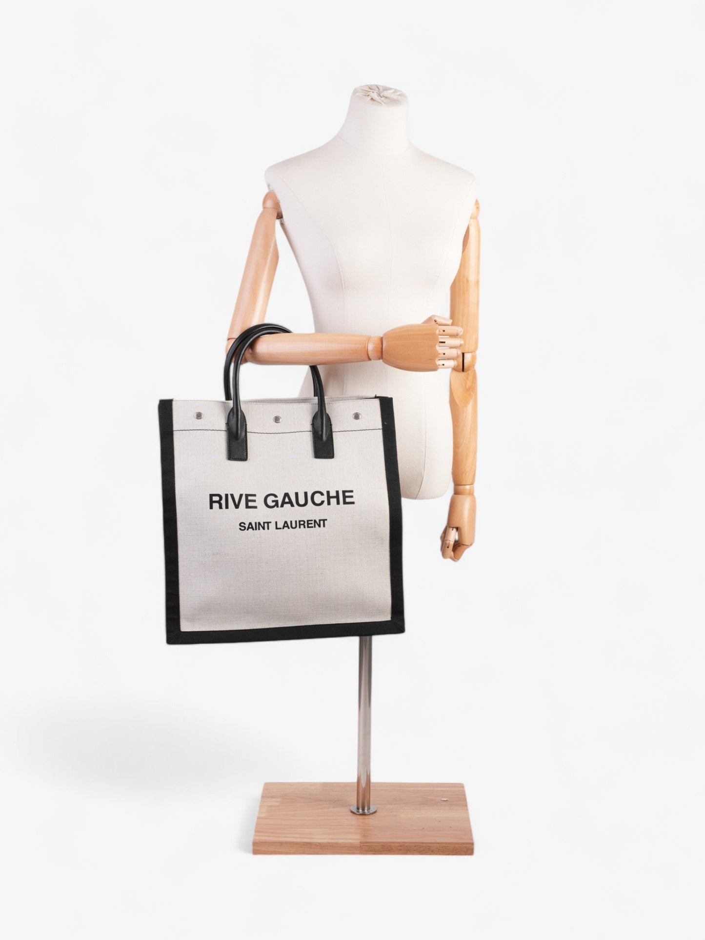 YSL Saint Laurent Rive Gauche Tote Canvas Black White Shoulder Bag