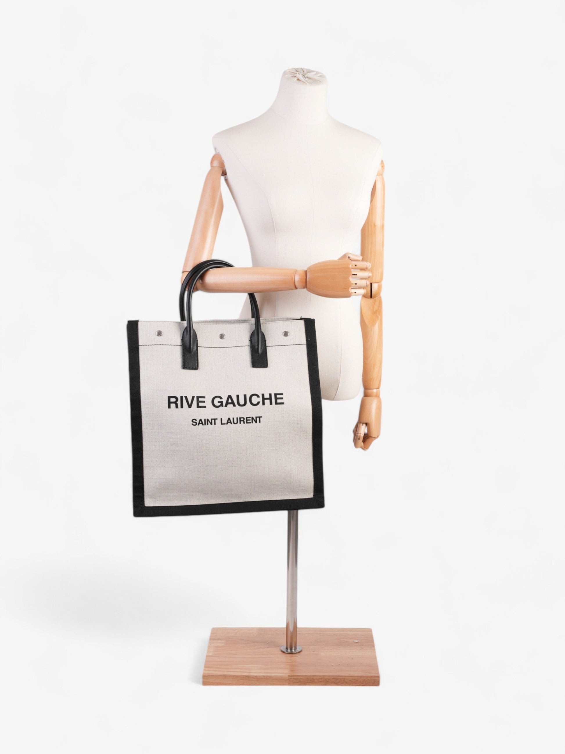 YSL Saint Laurent Rive Gauche Tote Canvas Black White Shoulder Bag