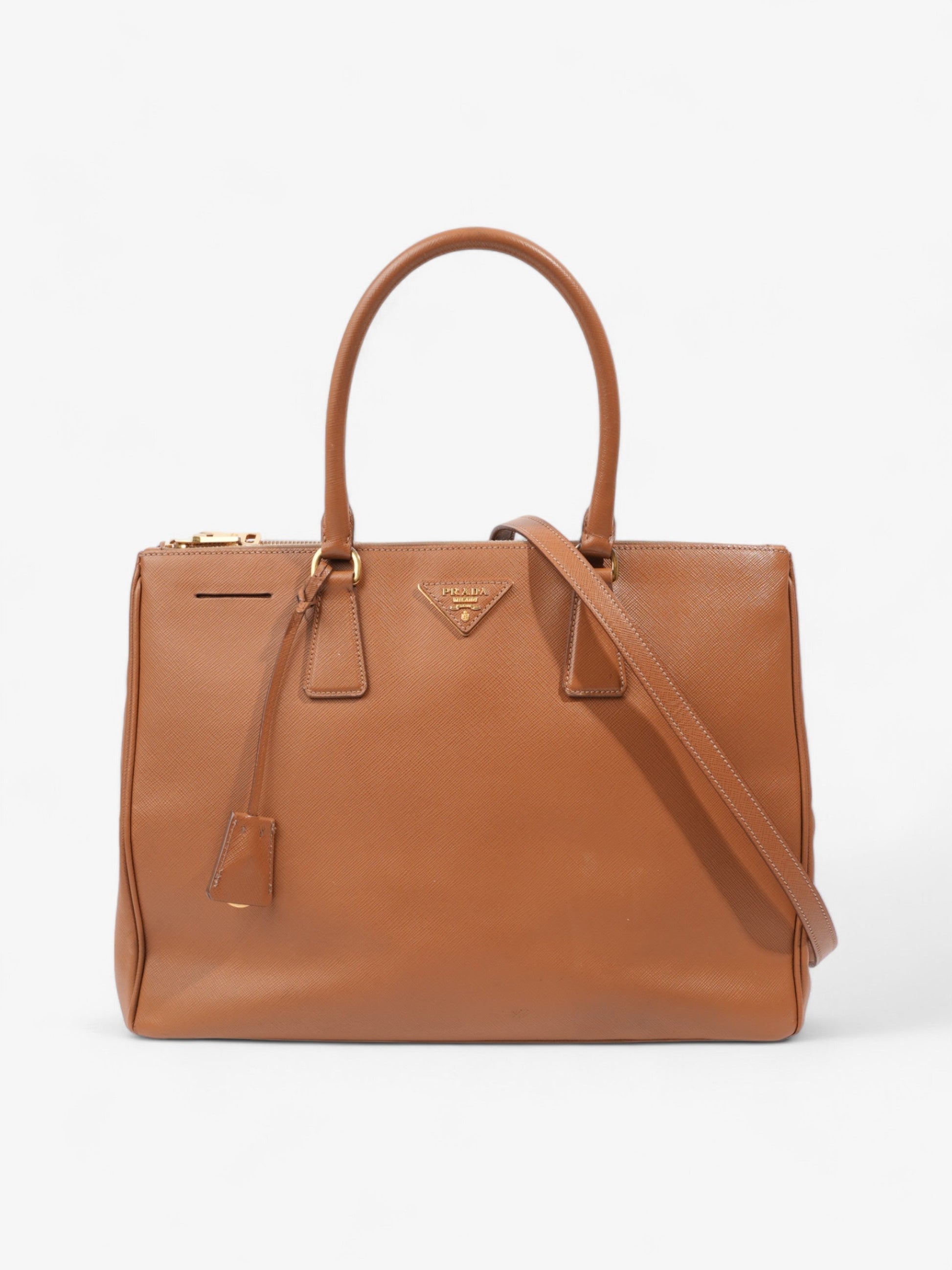 Prada Galleria Double Caramel Tote Bag Leather Saffiano Brown