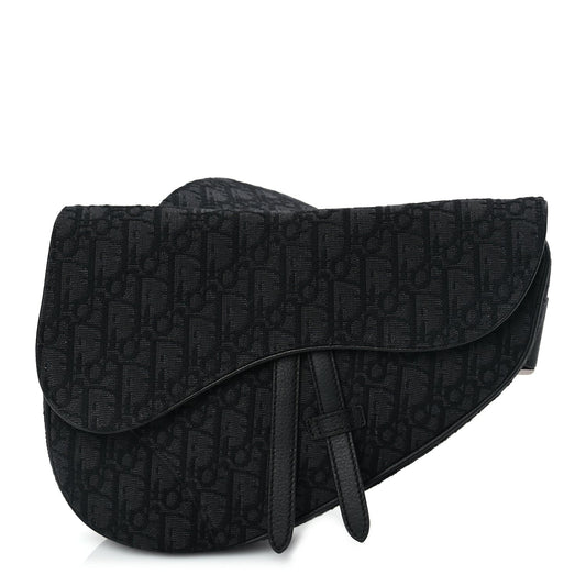 Dior Handbag Christian Oblique Mens Saddle Bag Canvas Black Blue Shoulder Bag