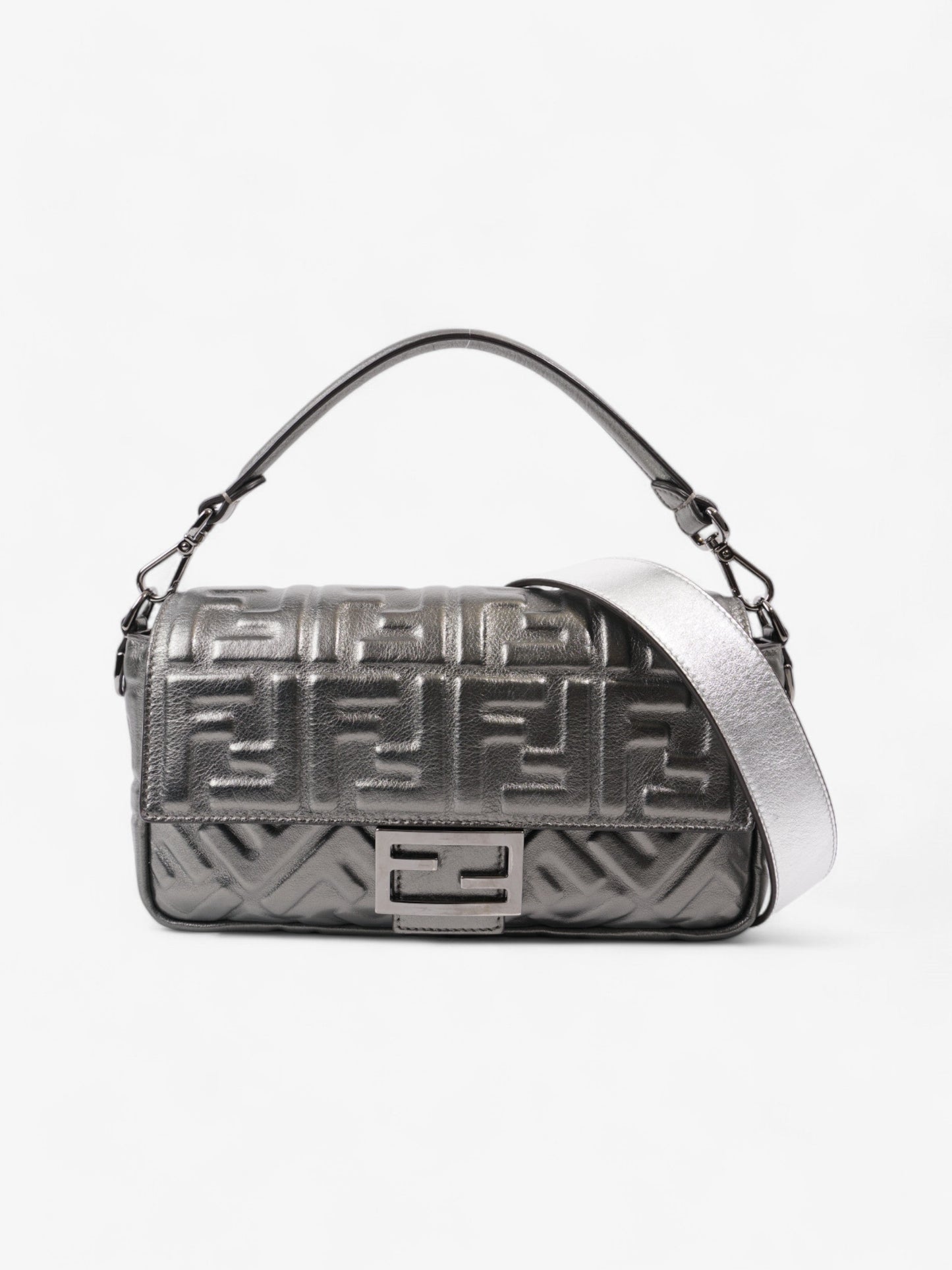 Fendi Baguette Metallic Shoulder Bag Leather Lambskin Medium