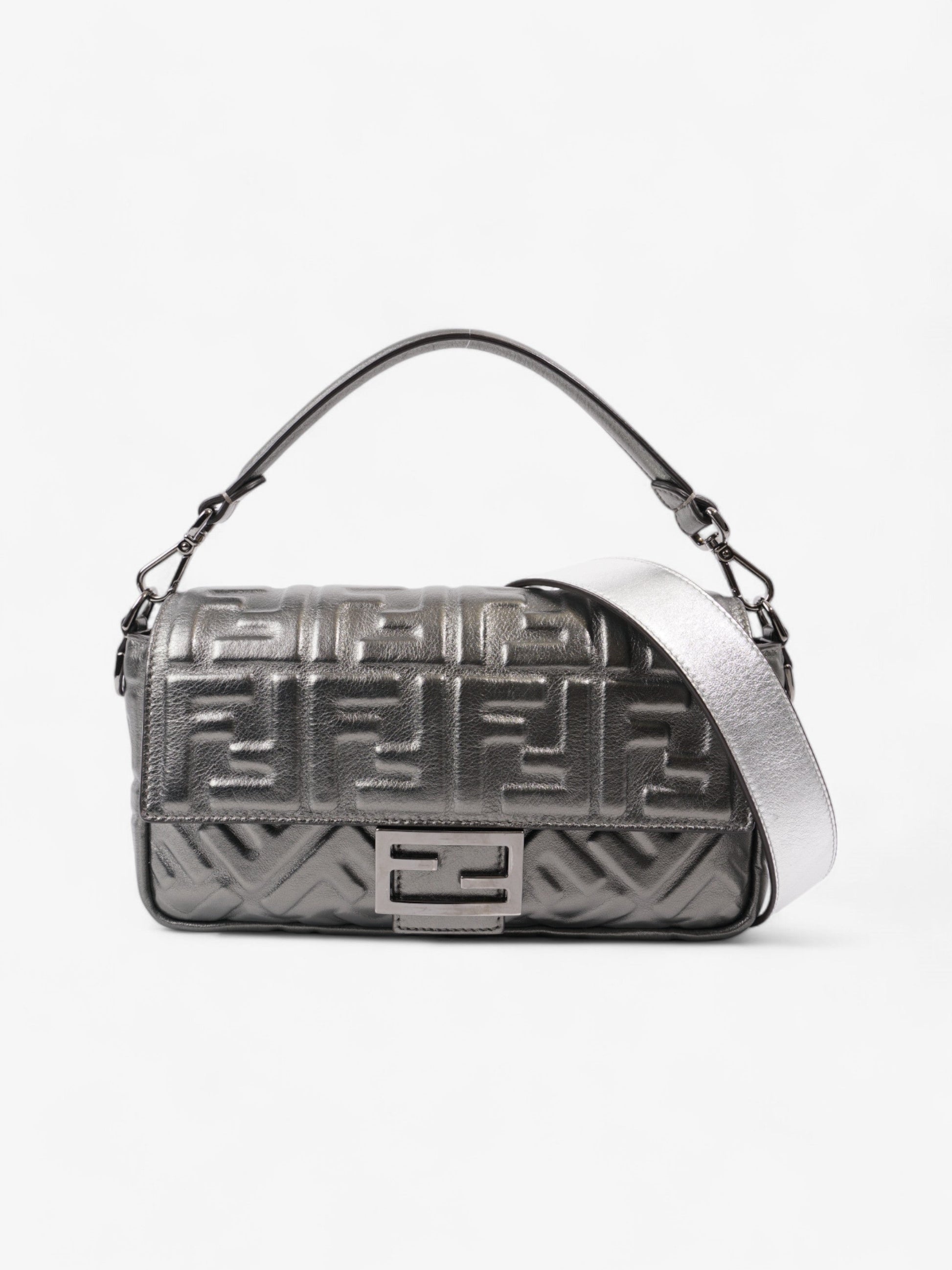 Fendi Baguette Metallic Shoulder Bag Leather Lambskin Medium