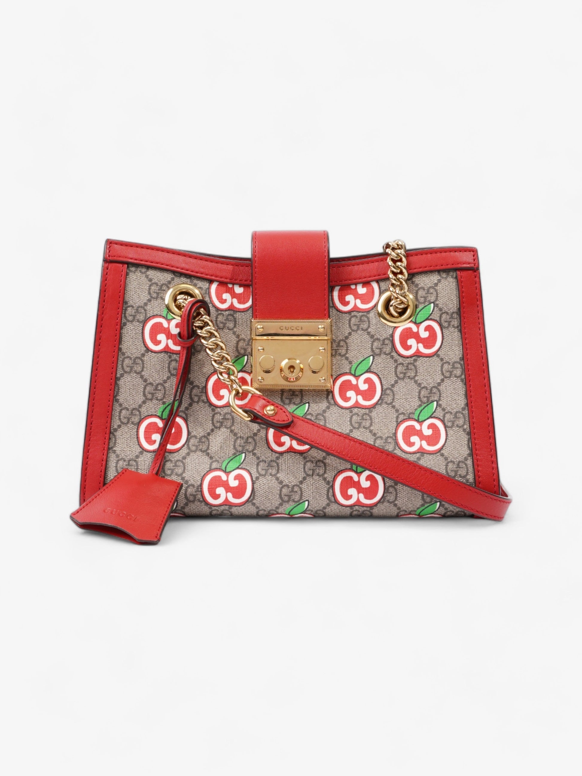 Gucci Apple Padlock And Ebony Supreme Coated Small Canvas Beige Shoulder Bag