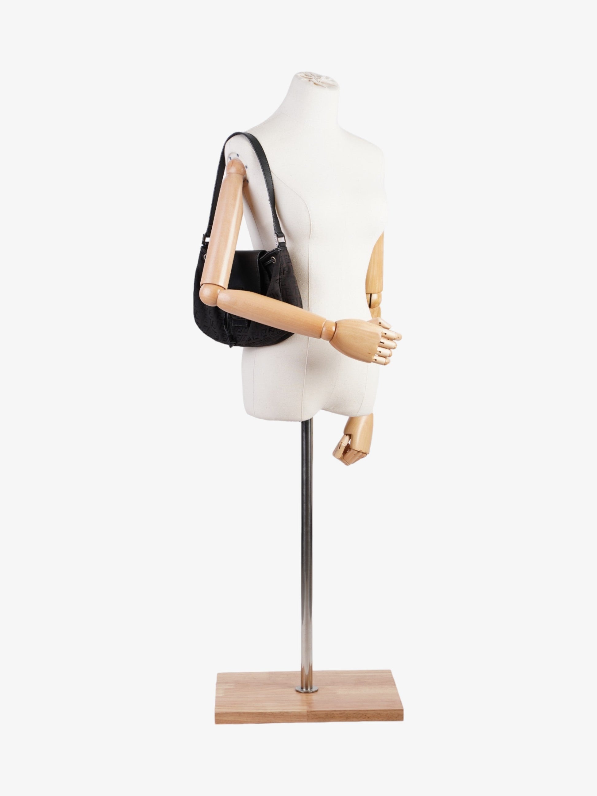 Fendi Zucchino Baguette Zucca Shoulder Bag Canvas Black