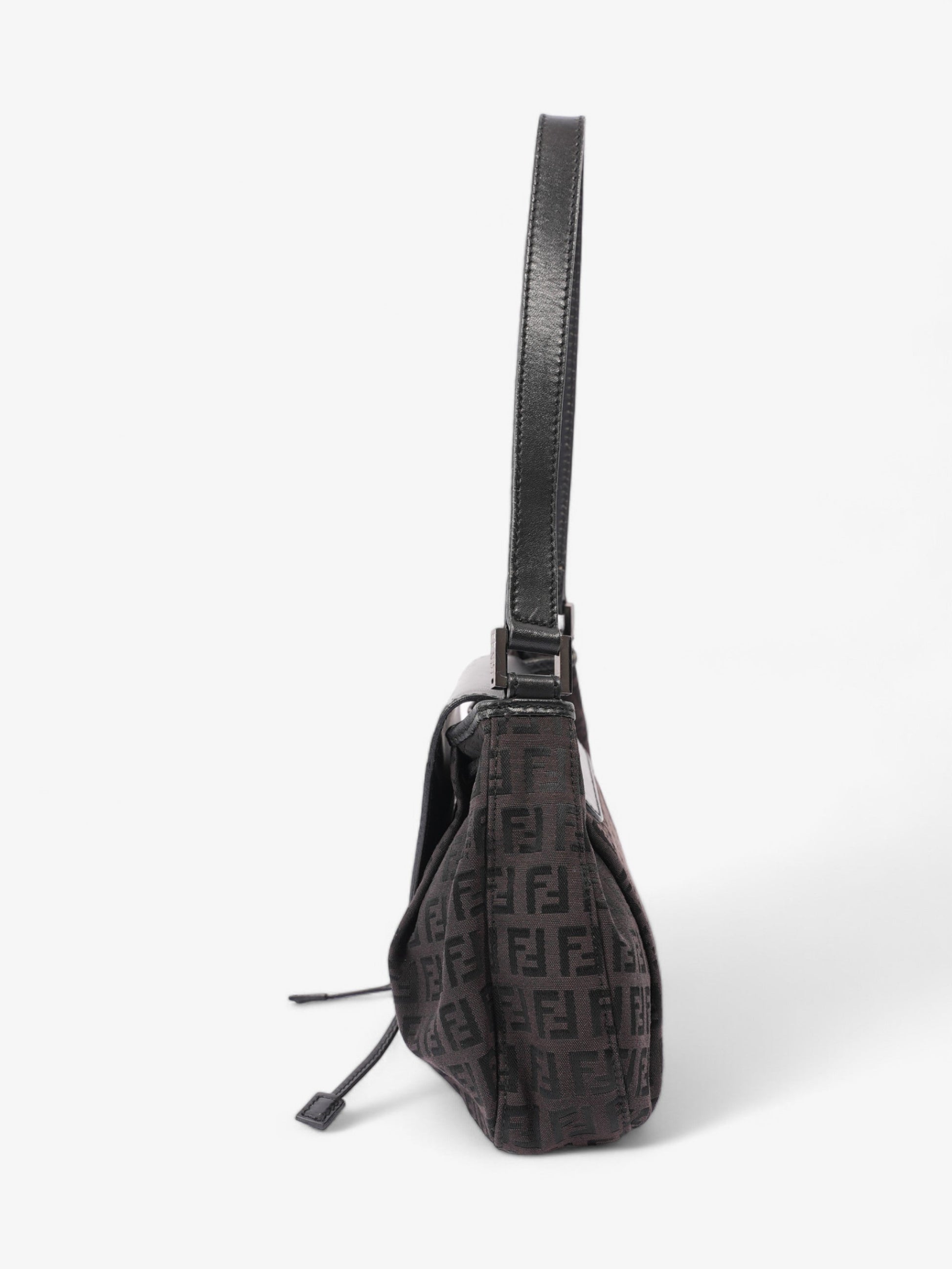 Fendi Zucchino Baguette Zucca Shoulder Bag Canvas Black
