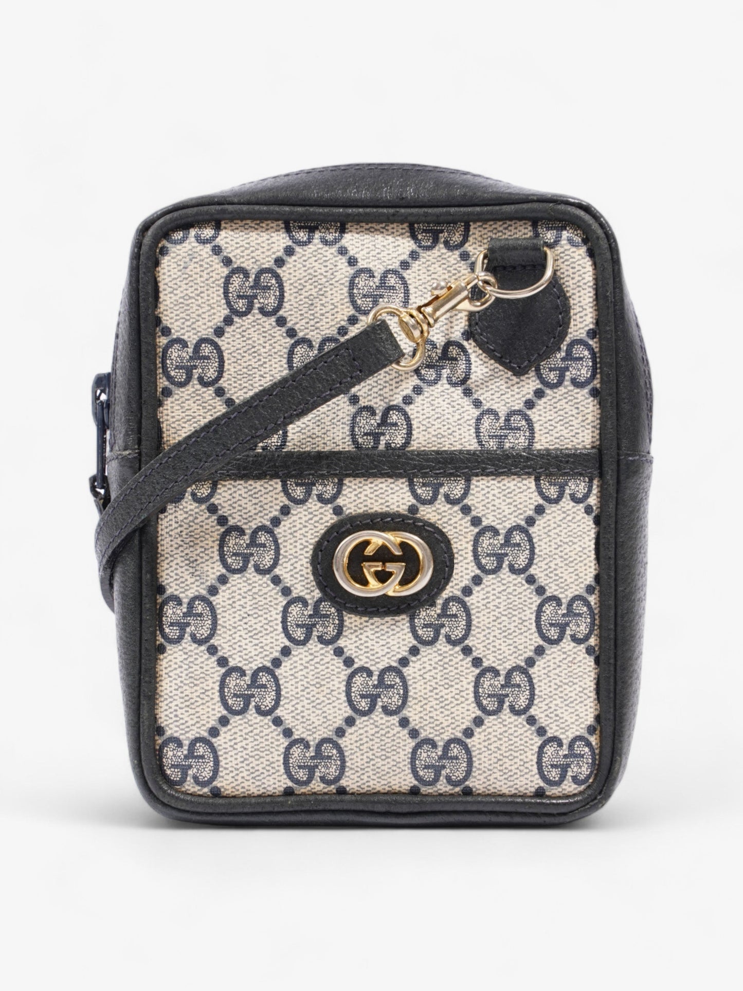 Gucci Supreme Shoulder Bag Navy Leather Beige