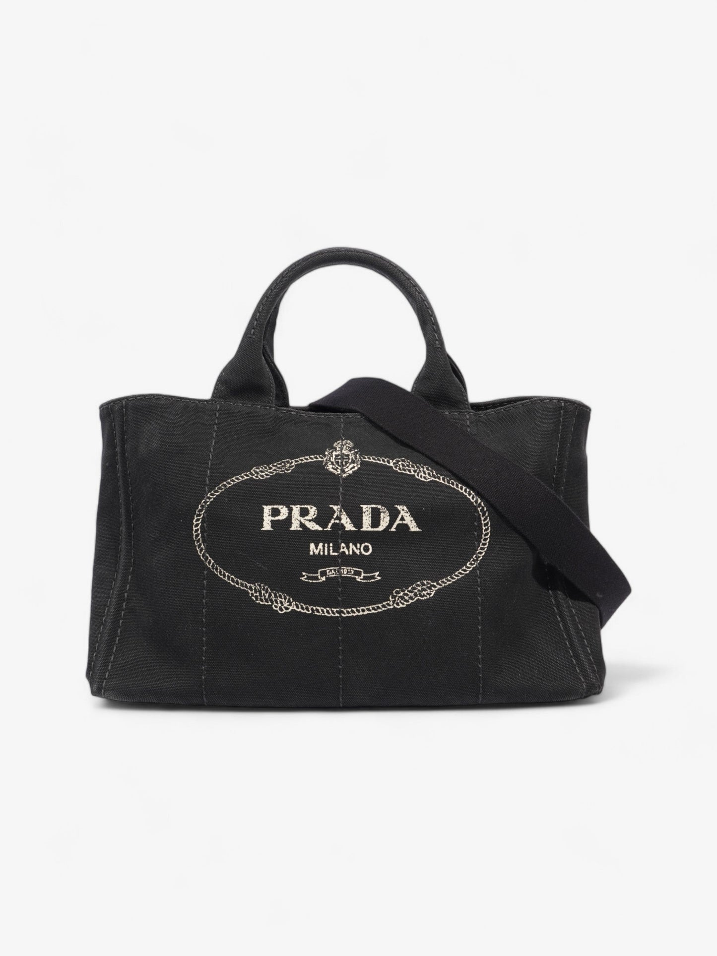 Prada Canapa Tote Bag Canvas Black Logo