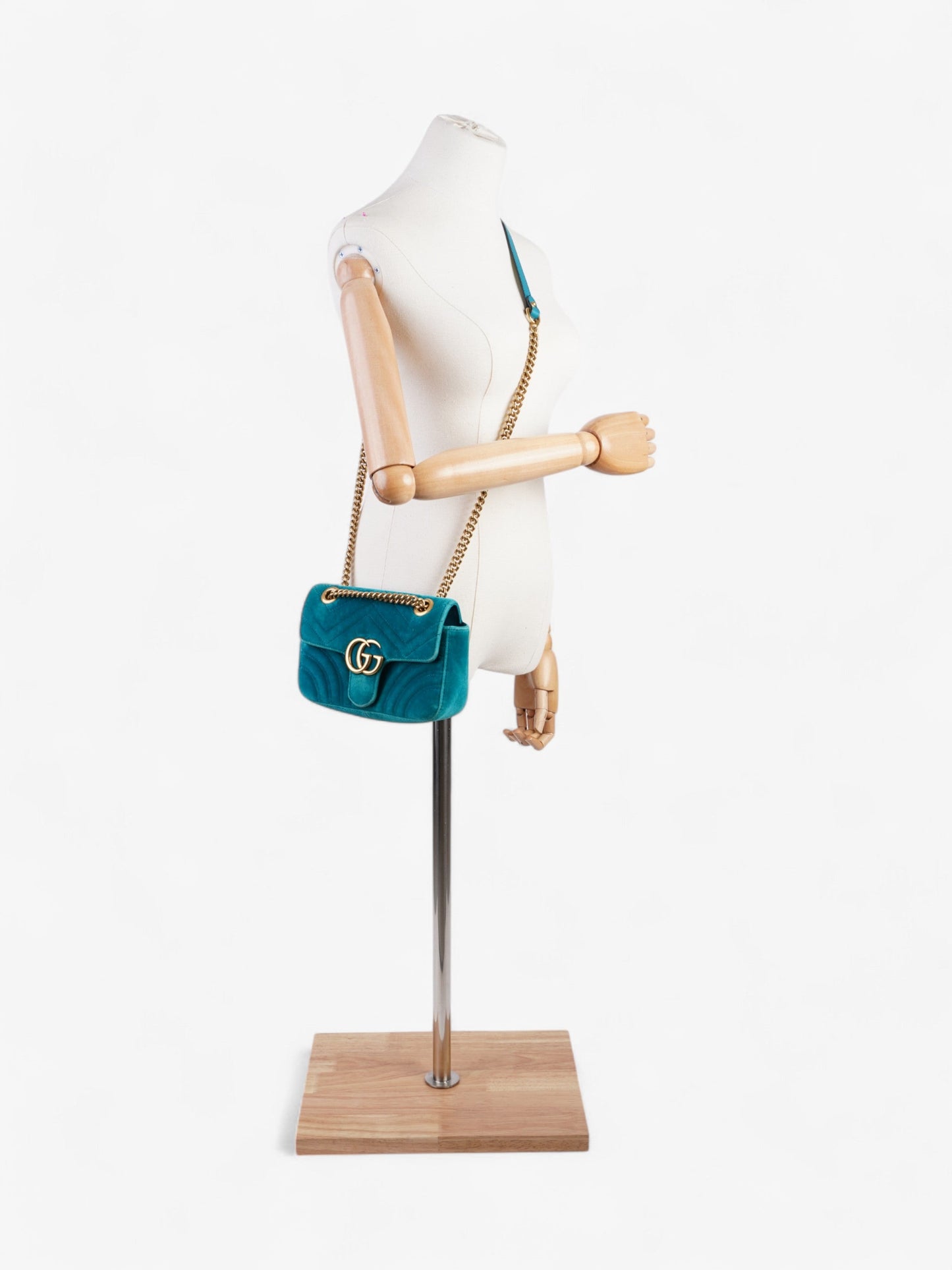 Gucci Marmont Turquoise Velvet Crossbody Bag Mini