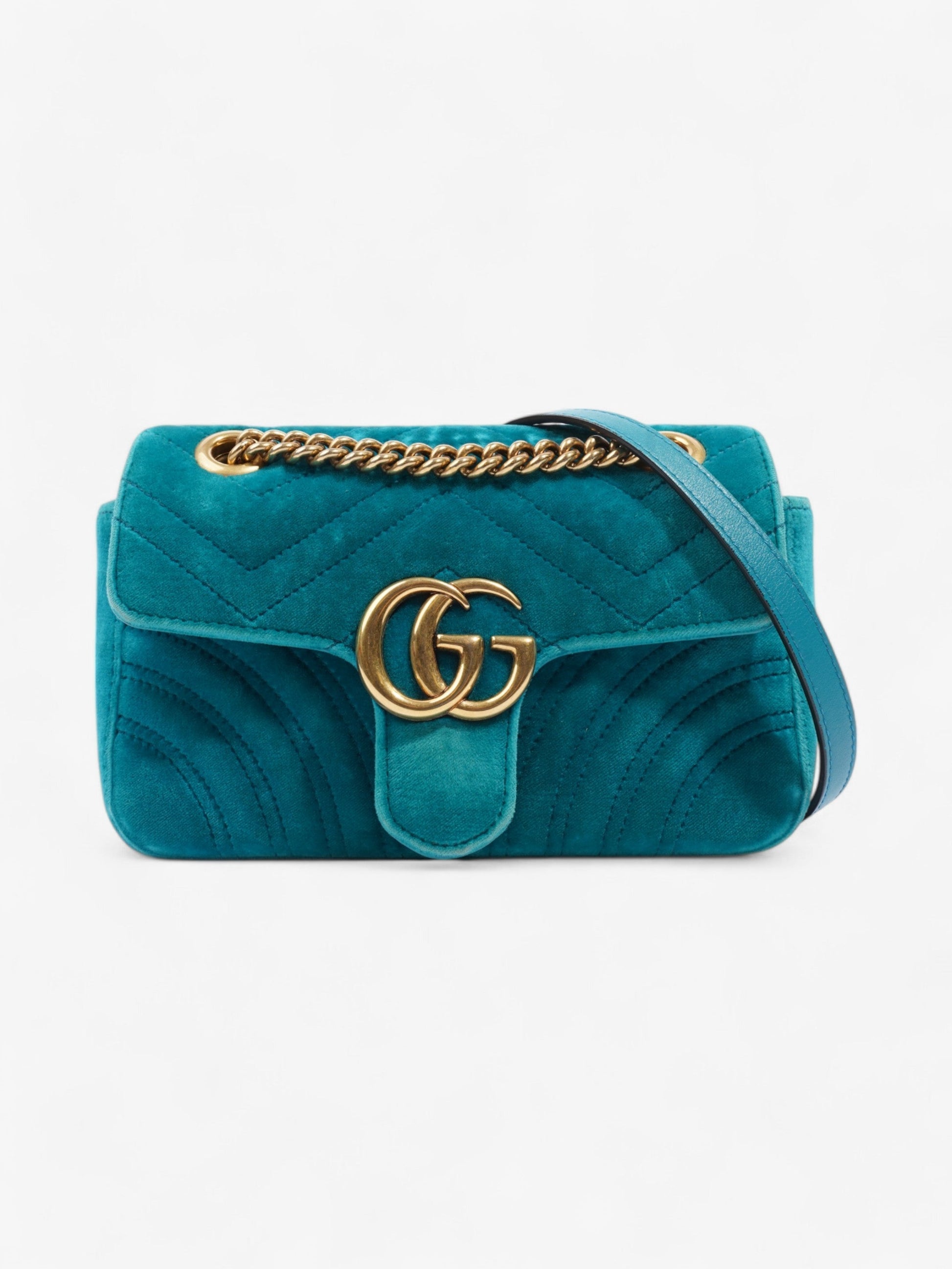 Gucci Marmont Turquoise Velvet Crossbody Bag Mini