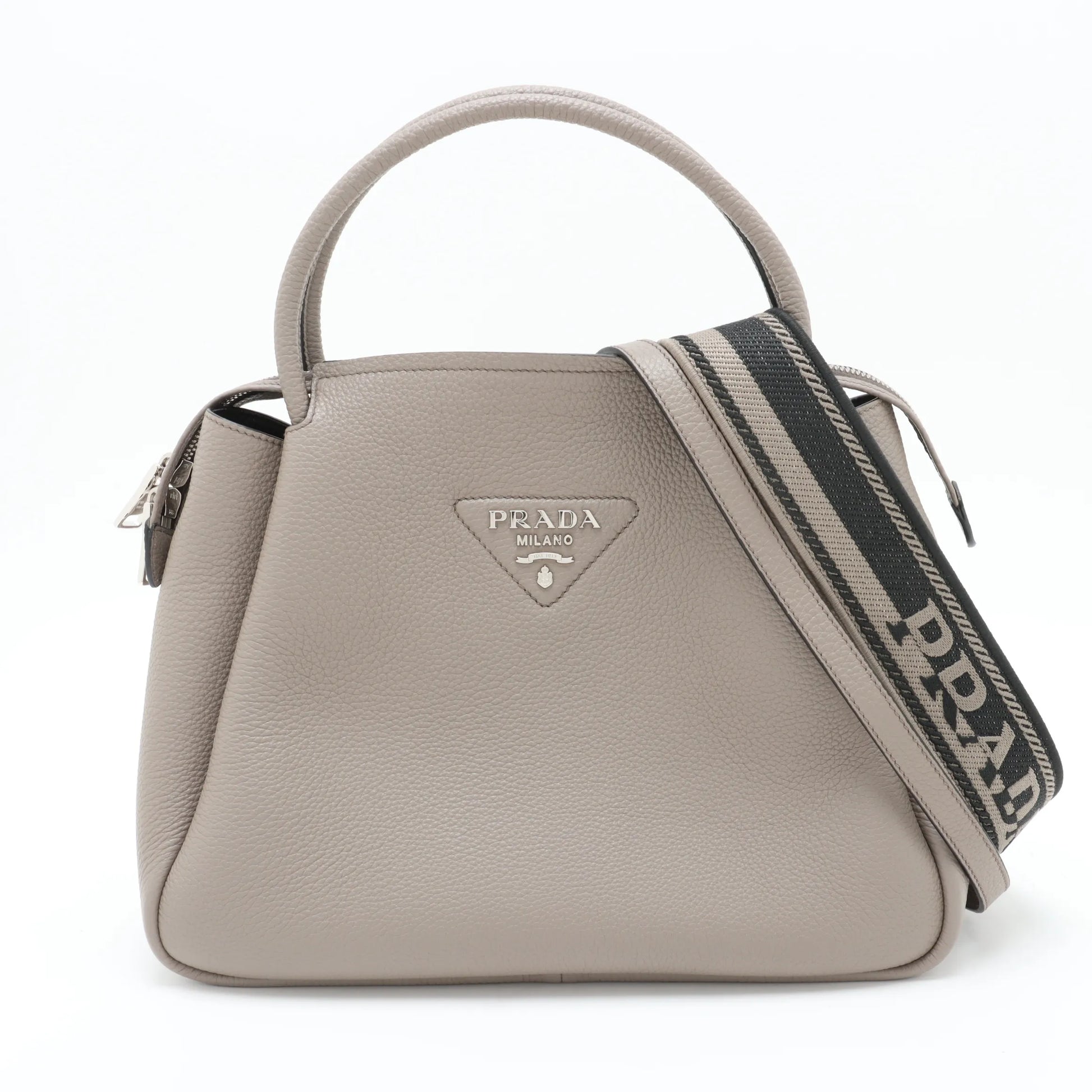 Prada Handbag Greige Daino Calfskin Leather Vitello