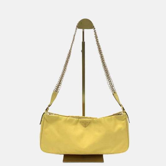 Prada Shoulder Bag Yellow With Tone Nylon Gold