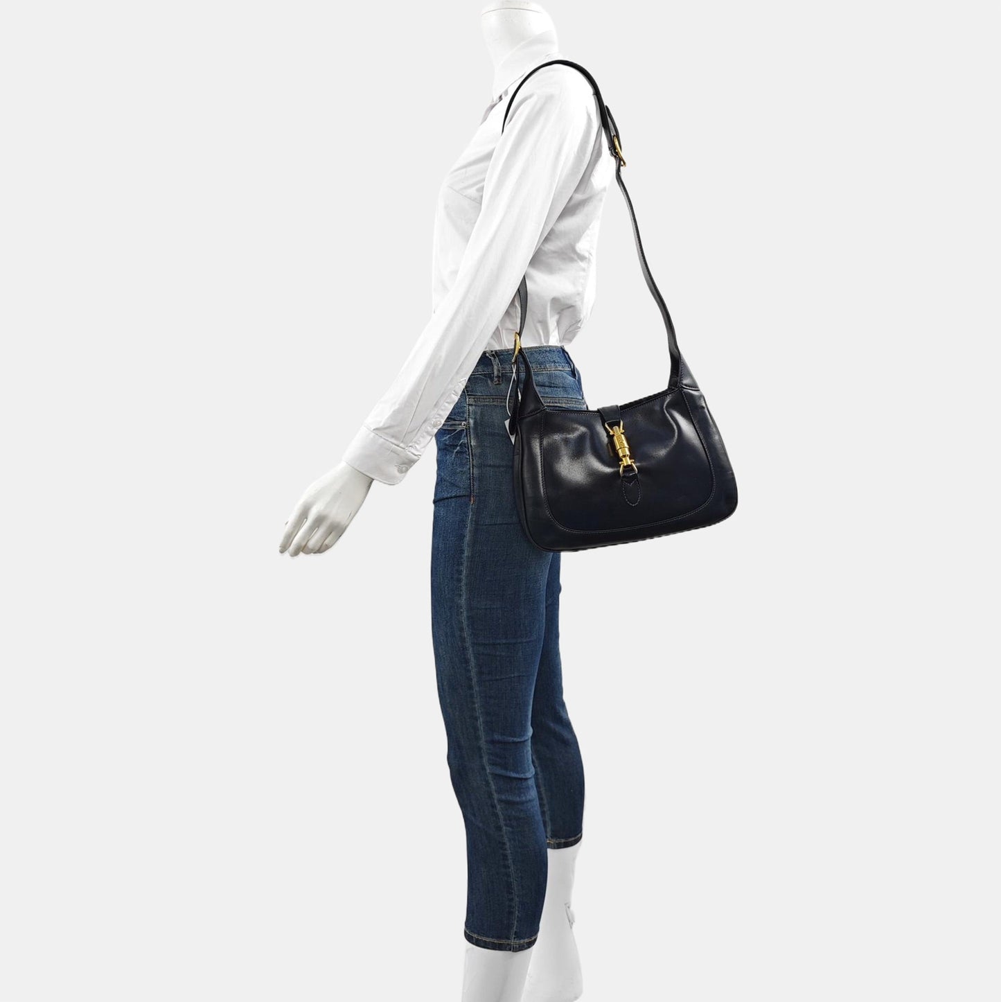 Gucci Jackie Adjustable Strap Leather Navy Small Handbag